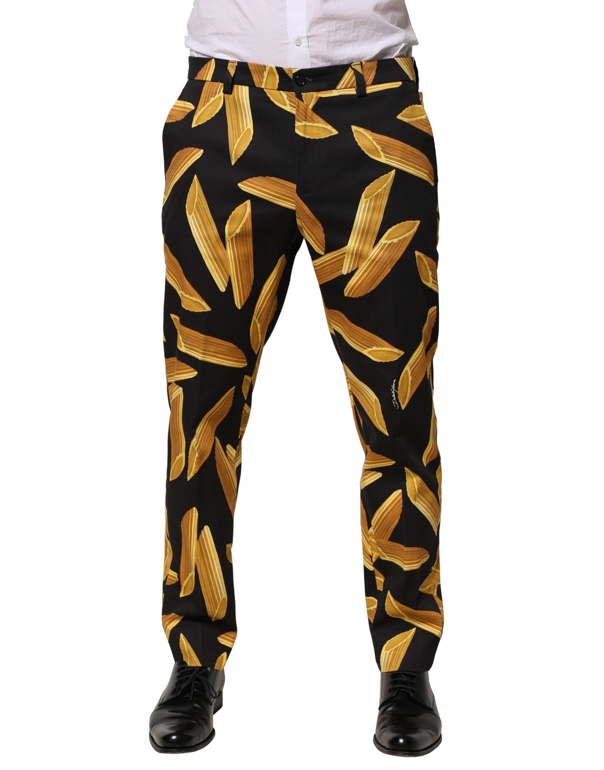 Dolce & Gabbana Black Pasta Print Tapered Men Men's Pants