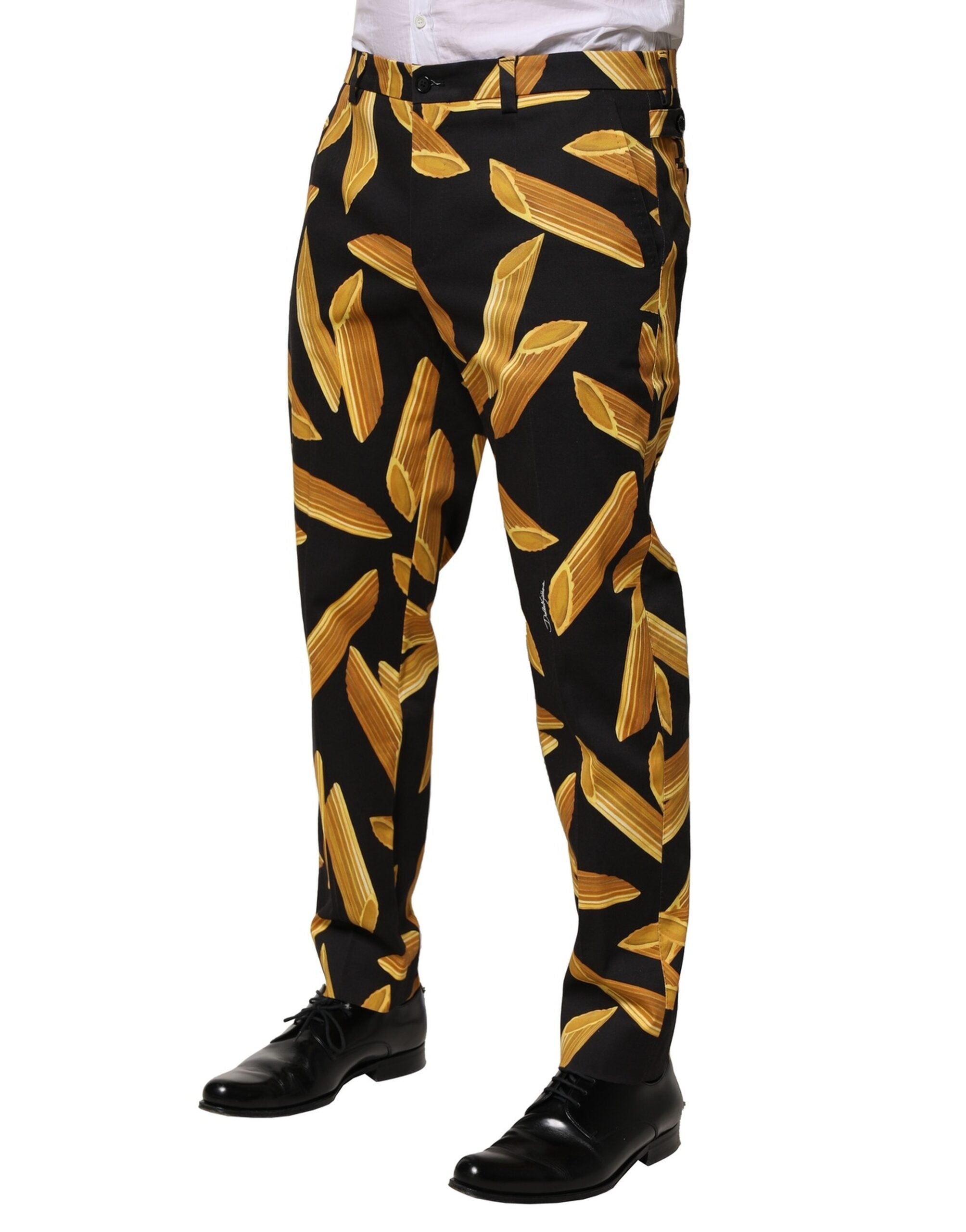 Dolce & Gabbana Black Pasta Print Tapered Men Men's Pants