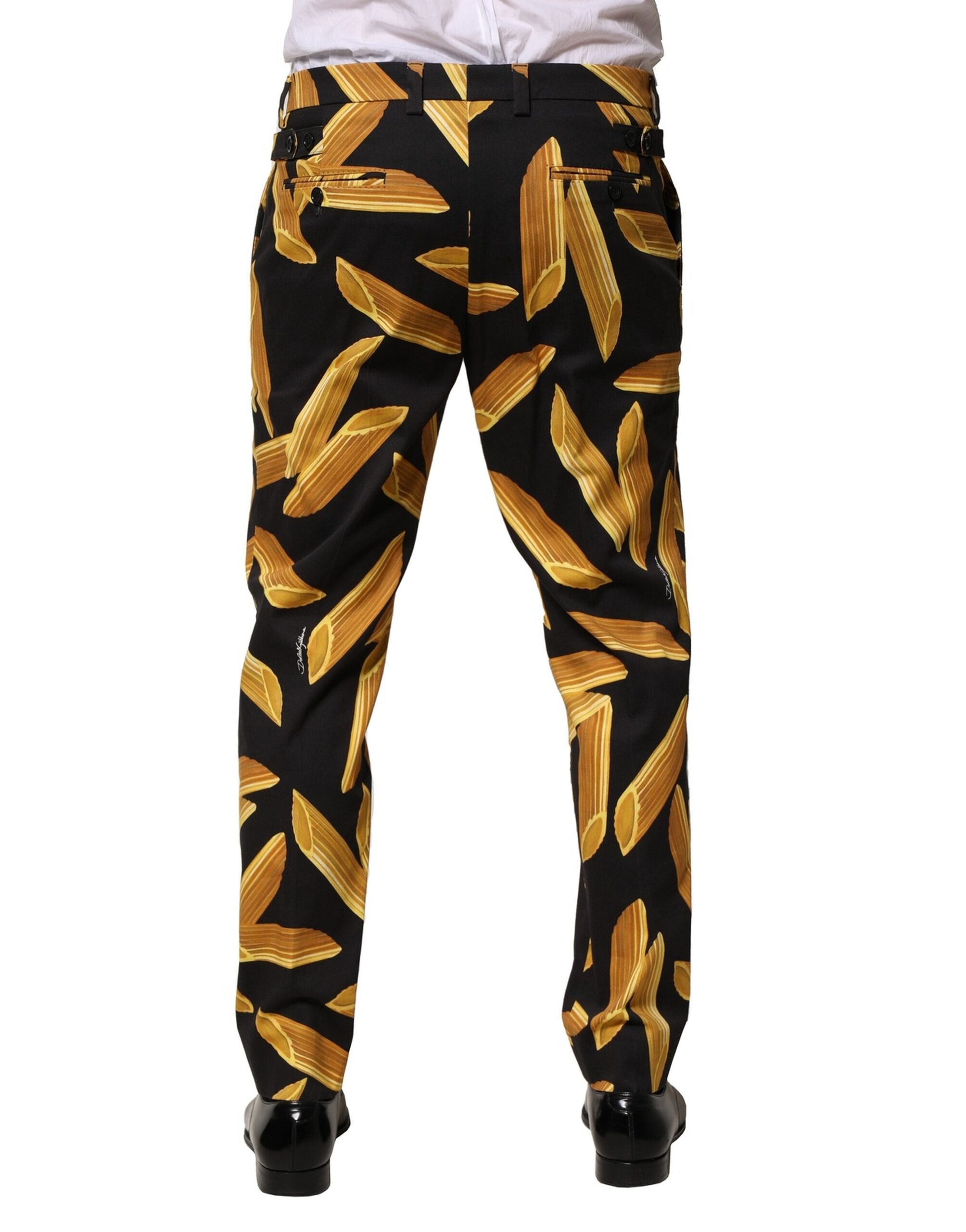 Dolce & Gabbana Black Pasta Print Tapered Men Men's Pants