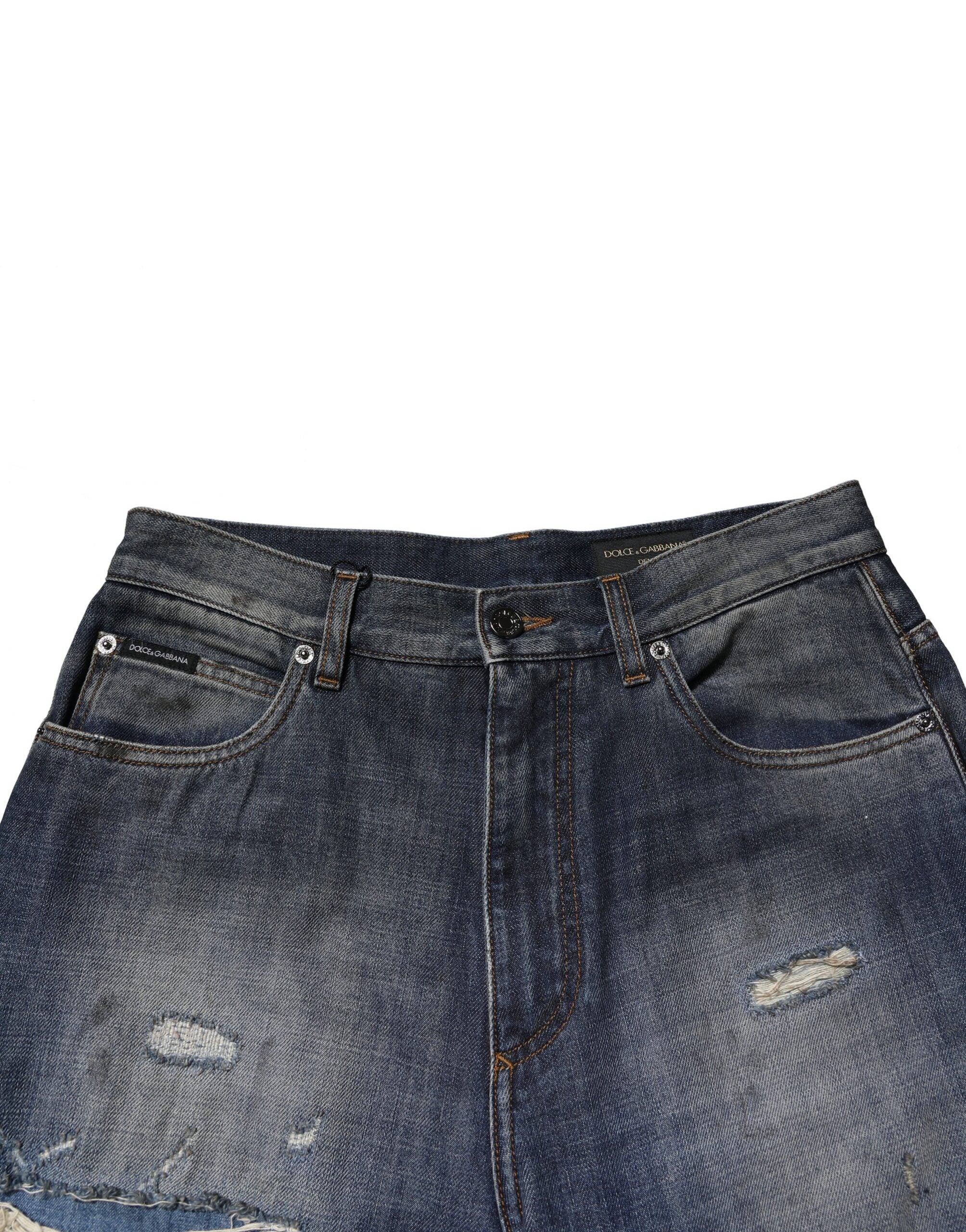 Dolce & Gabbana Blue Washed Tattered Cotton Men Men's Jeans (Pre-Owned)