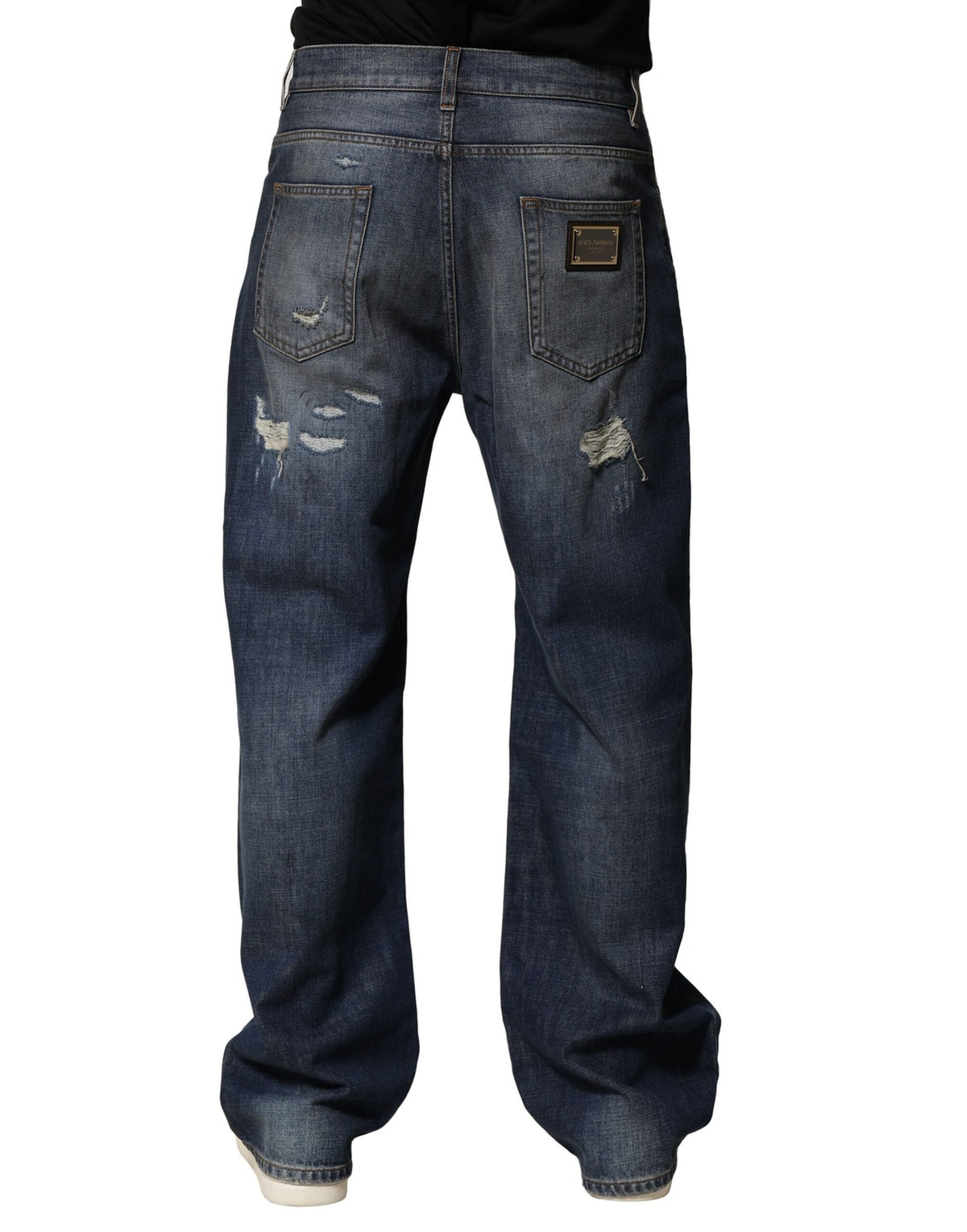 Dolce & Gabbana Blue Washed Tattered Cotton Men Men's Jeans (Pre-Owned)