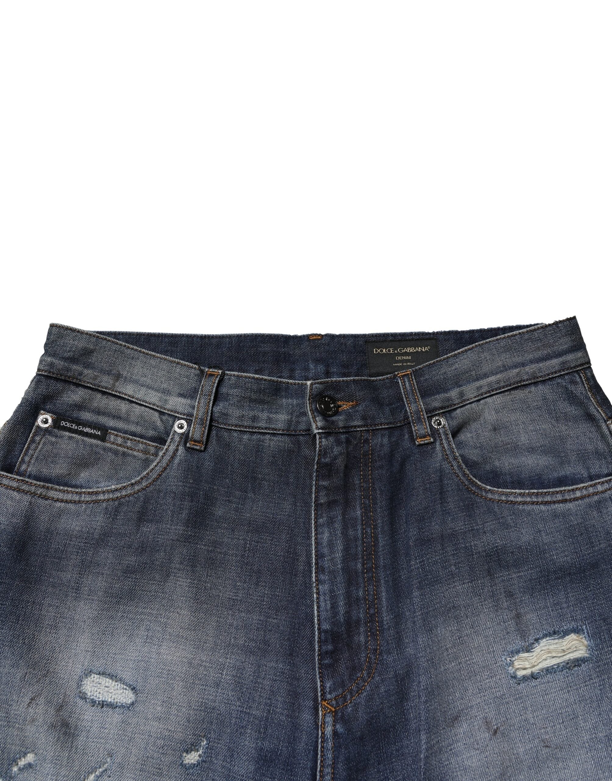 Dolce & Gabbana Blue Washed Tattered Cotton Men Men's Jeans (Pre-Owned)