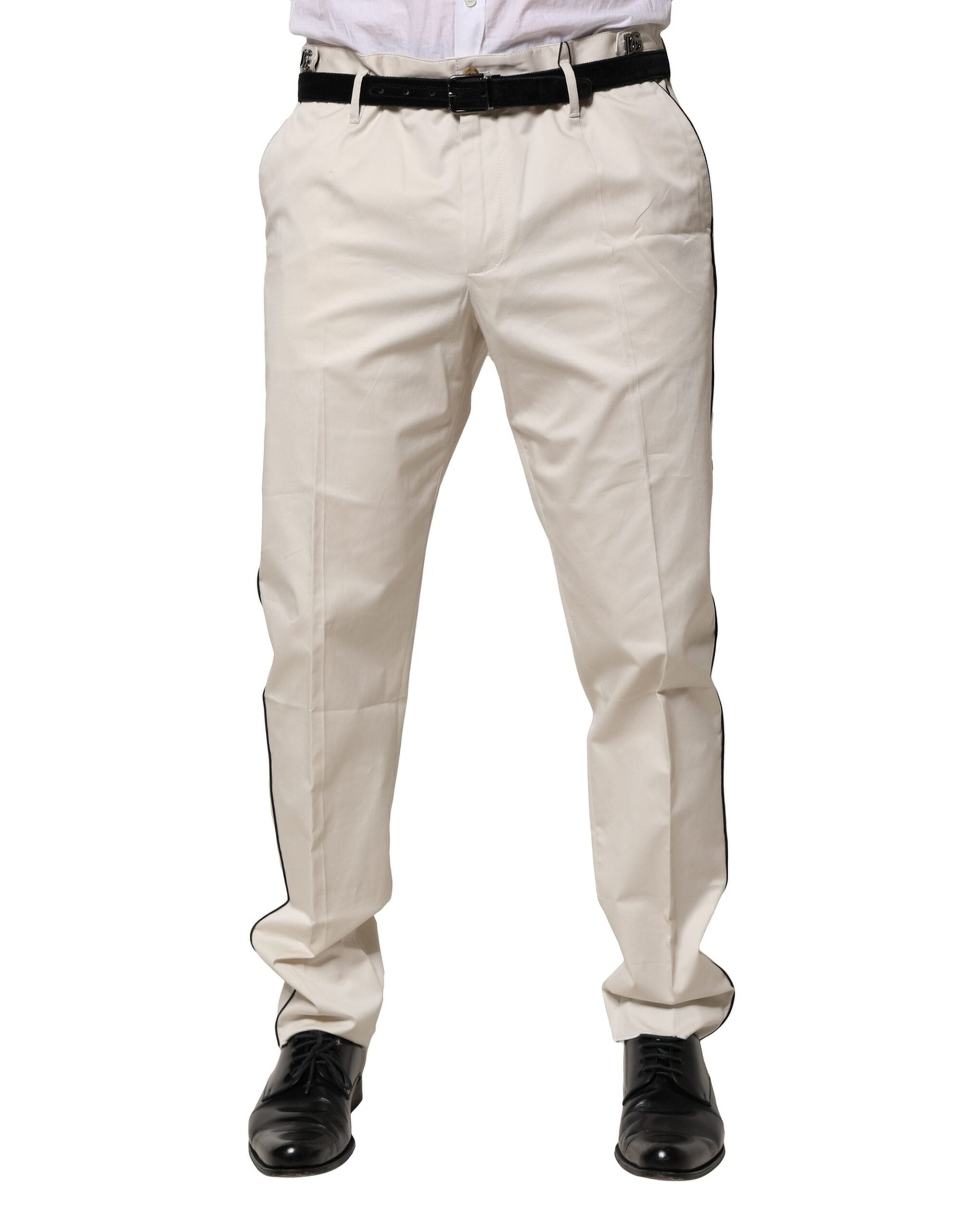 Dolce & Gabbana White Cotton Dress Slim Formal Men's Pants (Pre-Owned)