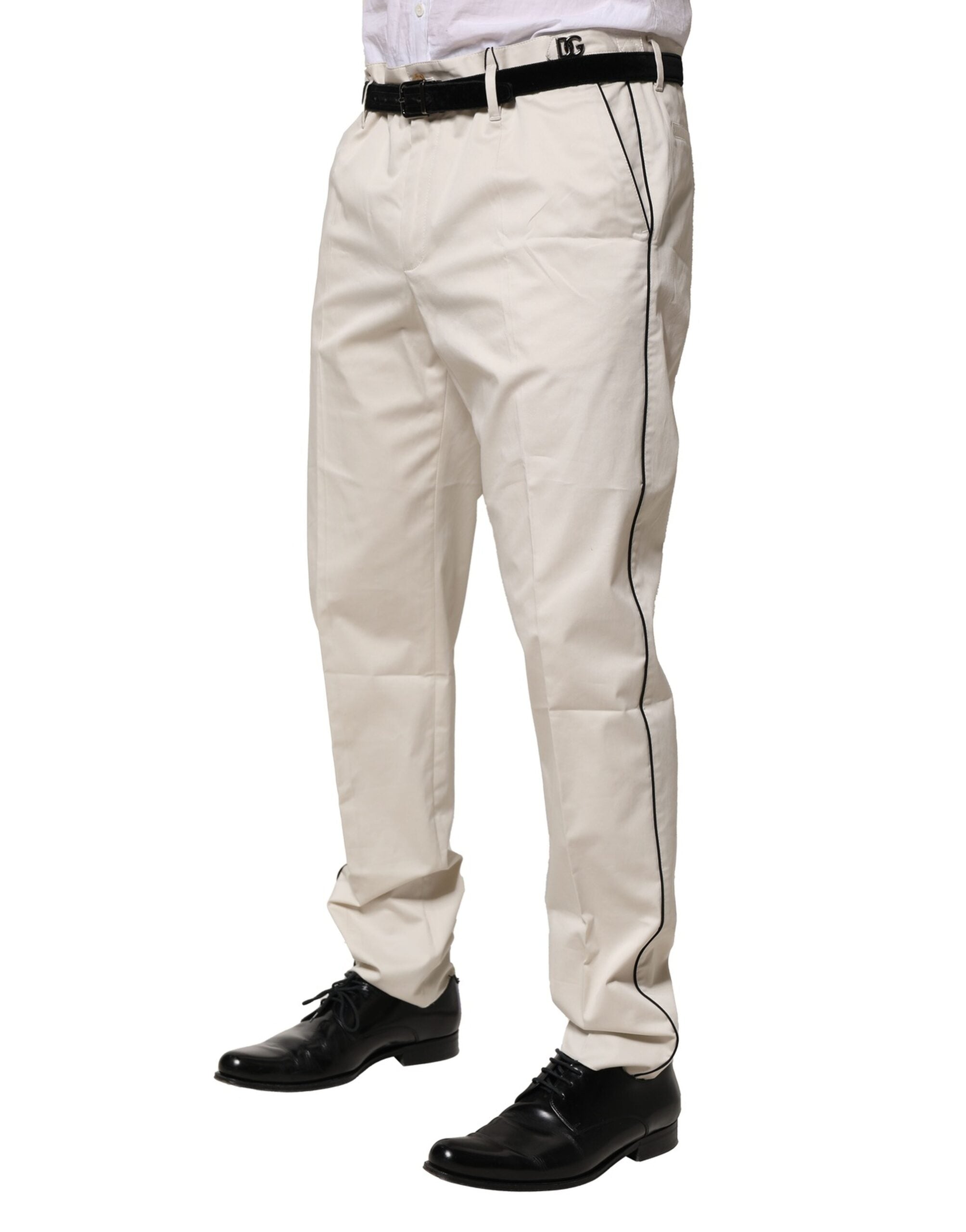 Dolce & Gabbana White Cotton Dress Slim Formal Men's Pants (Pre-Owned)