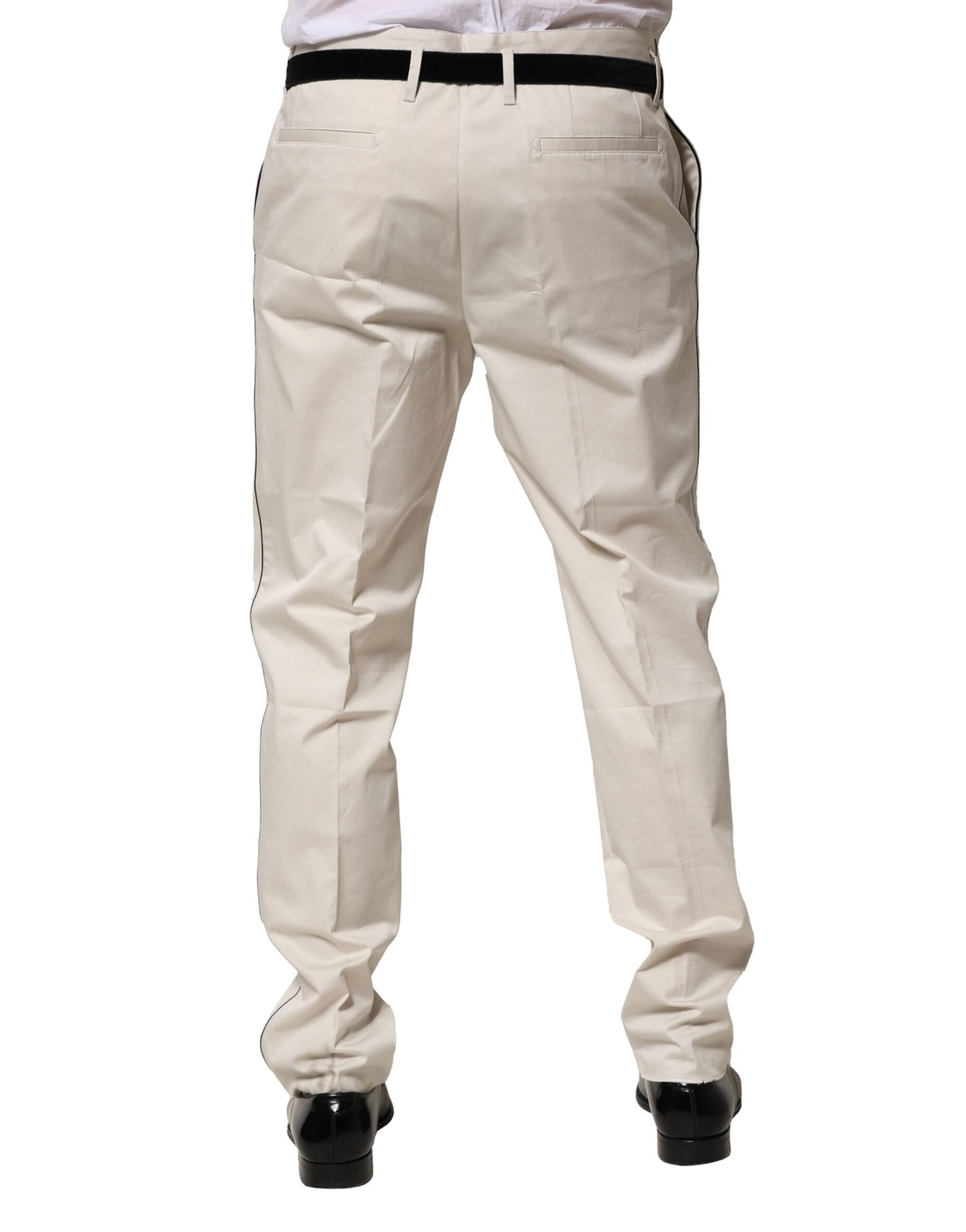 Dolce & Gabbana White Cotton Dress Slim Formal Men's Pants (Pre-Owned)