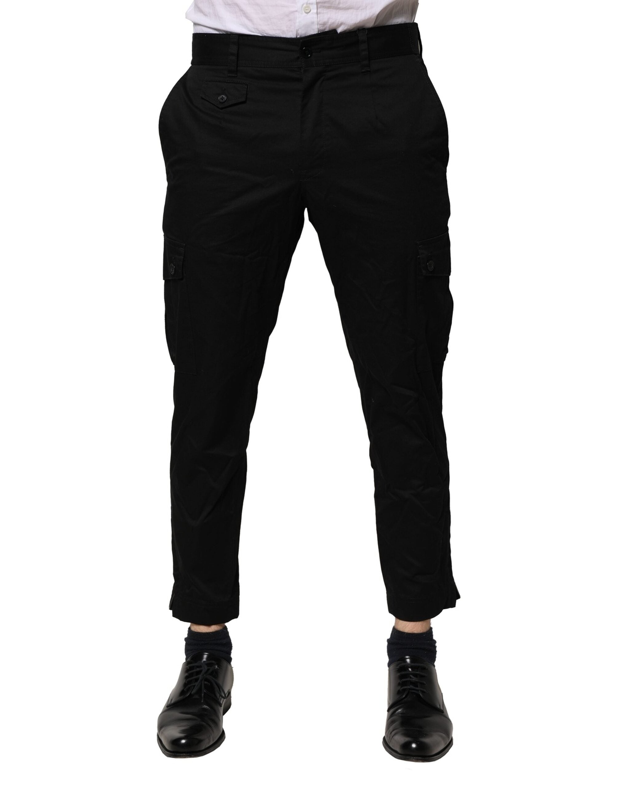 Dolce & Gabbana Black Cotton Dress Slim Formal Men's Pants