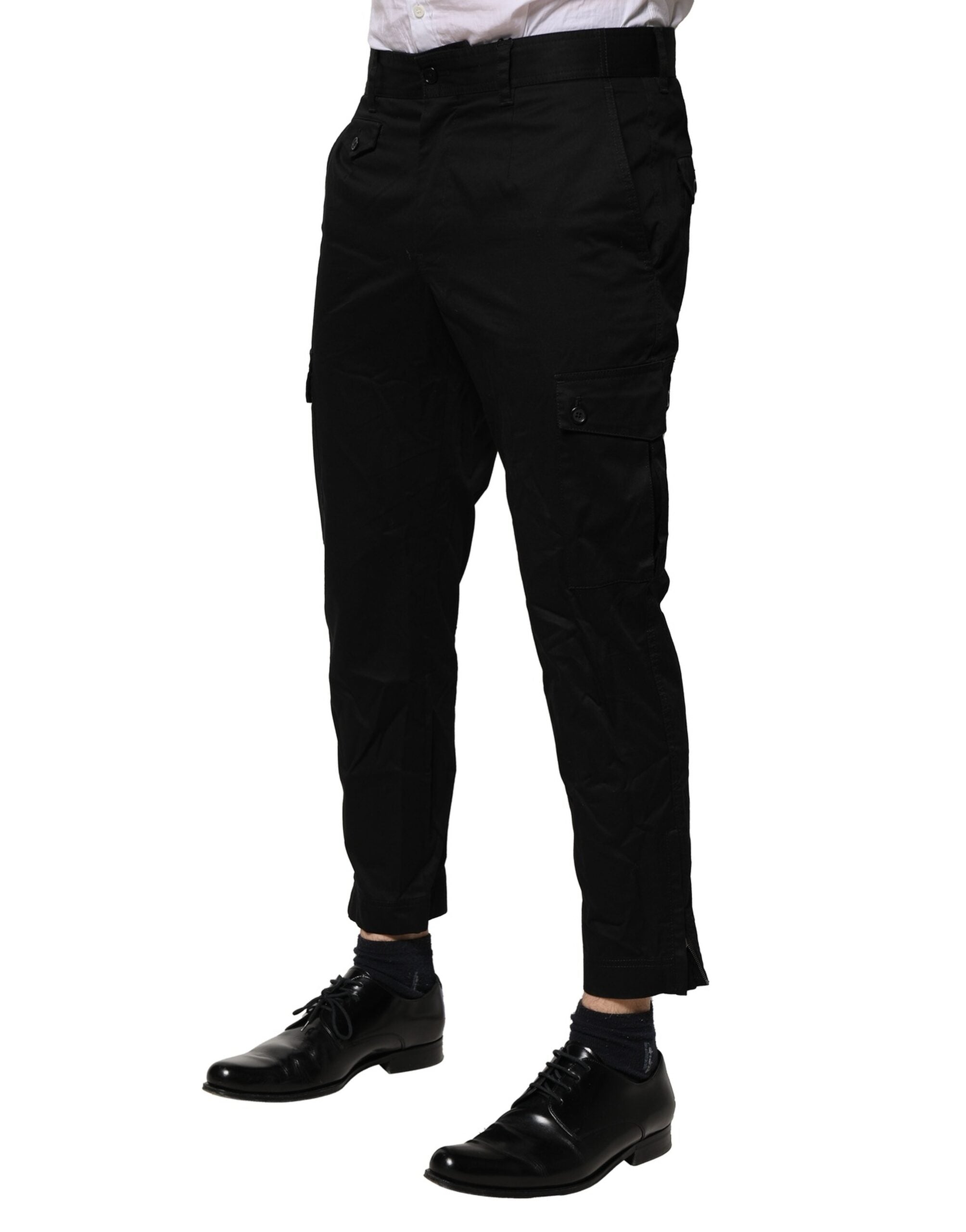 Dolce & Gabbana Black Cotton Dress Slim Formal Men's Pants