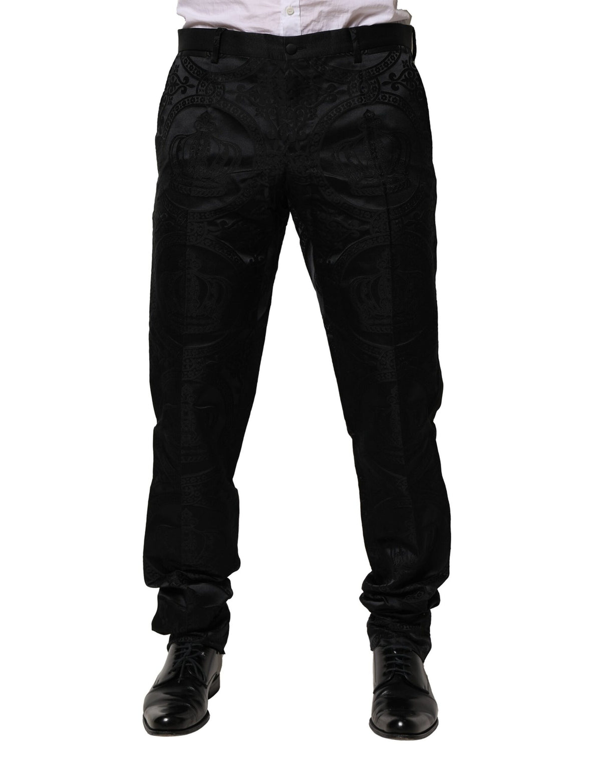 Dolce & Gabbana Black Cotton DG Crown Dress Men's Pants