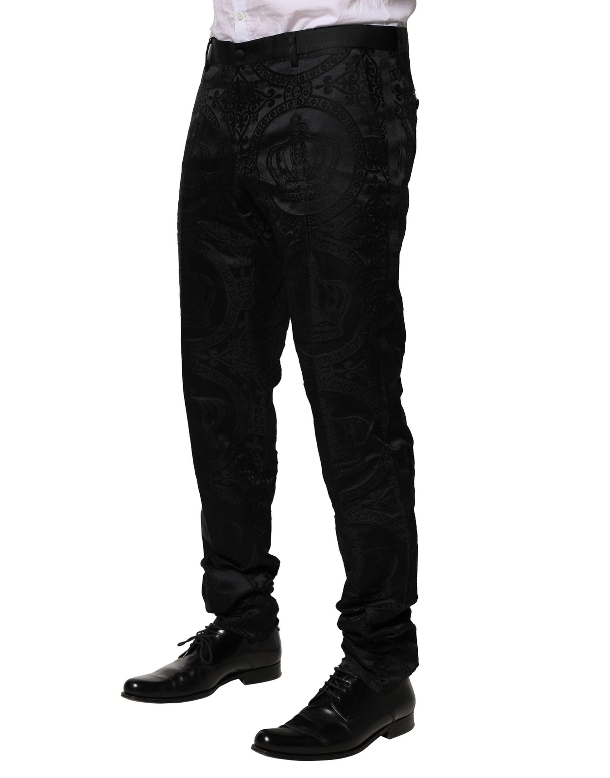Dolce & Gabbana Black Cotton DG Crown Dress Men's Pants