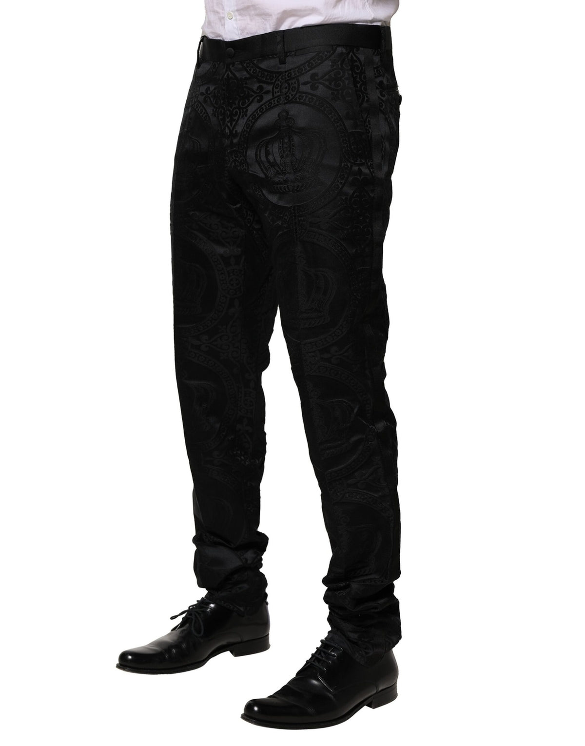 Dolce & Gabbana Black Cotton DG Crown Dress Men's Pants