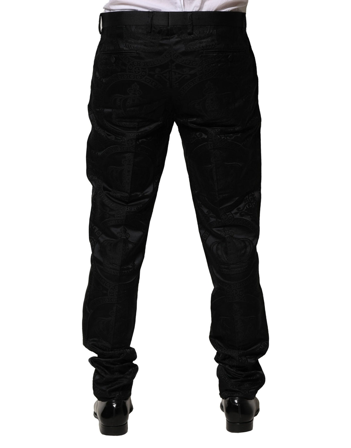 Dolce & Gabbana Black Cotton DG Crown Dress Men's Pants