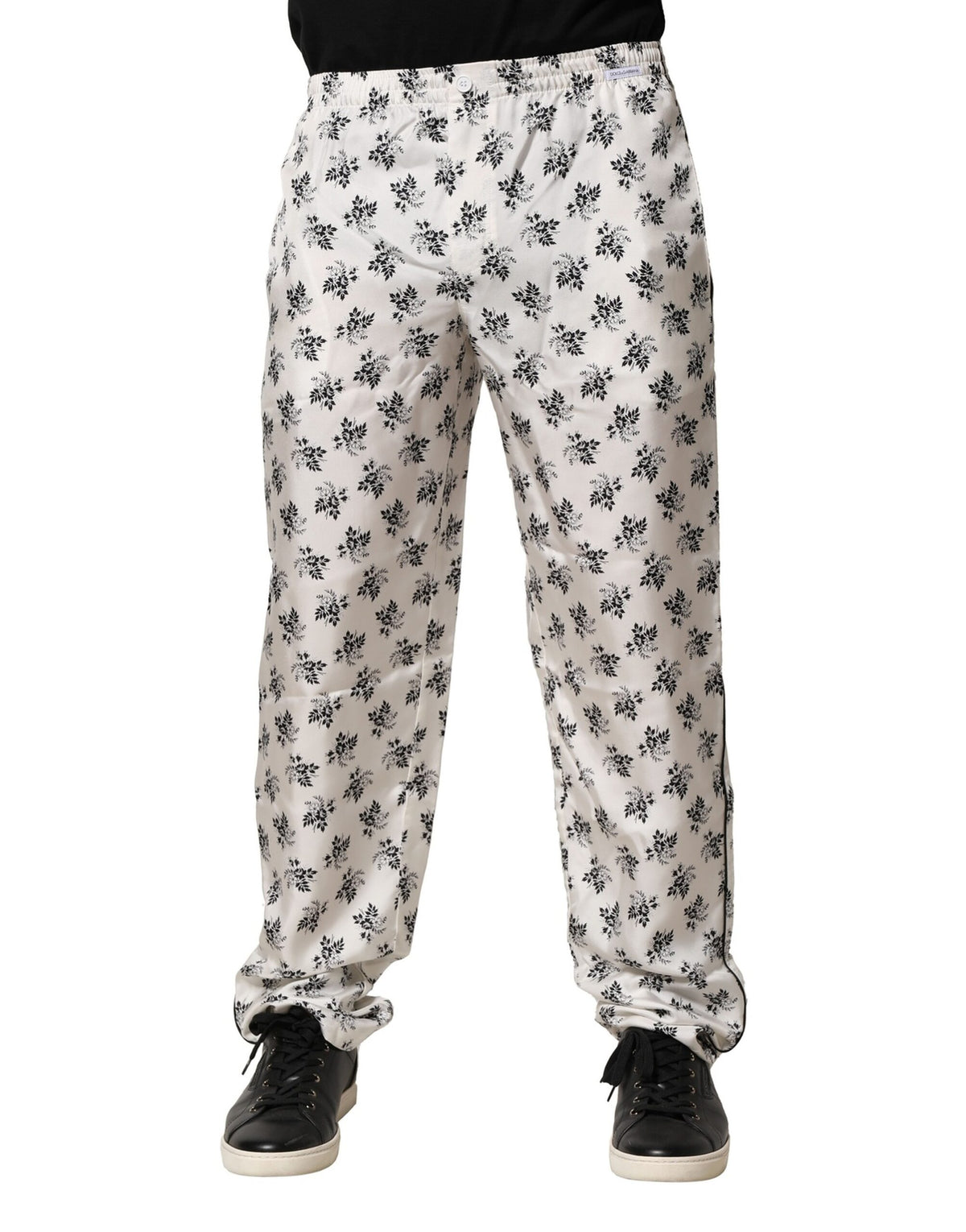 Dolce & Gabbana White Floral Silk Casual Lounge Men's Pants