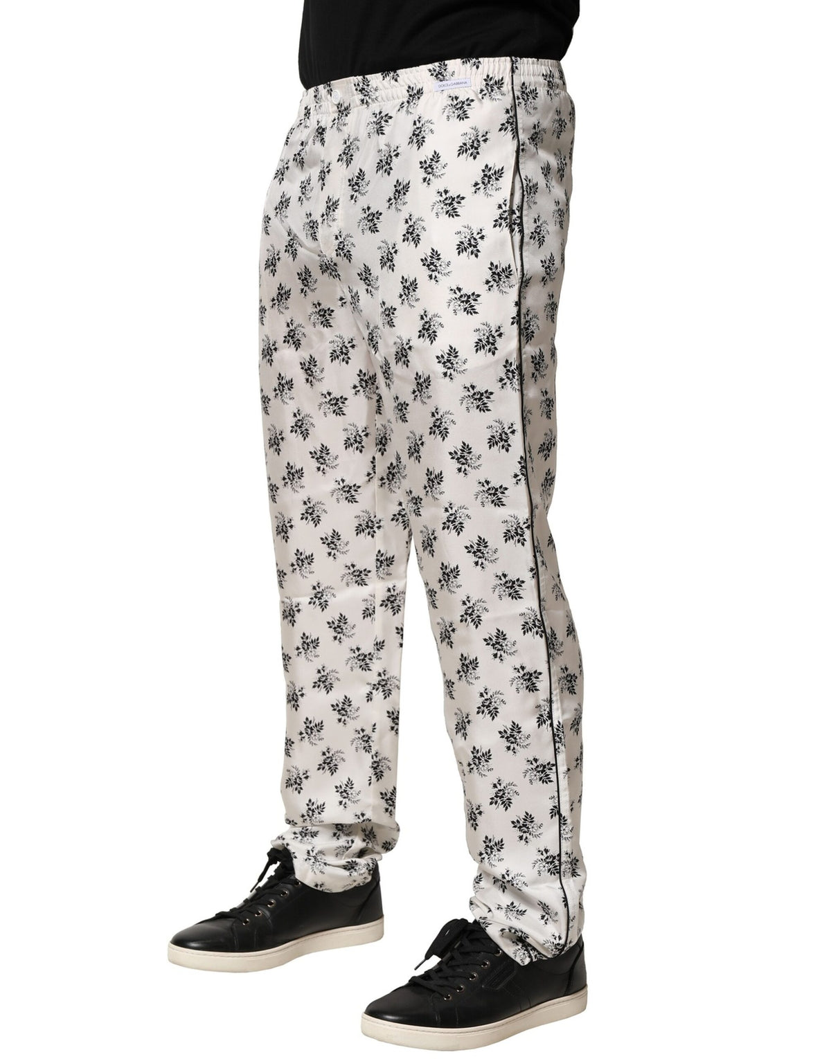 Dolce & Gabbana White Floral Silk Casual Lounge Men's Pants