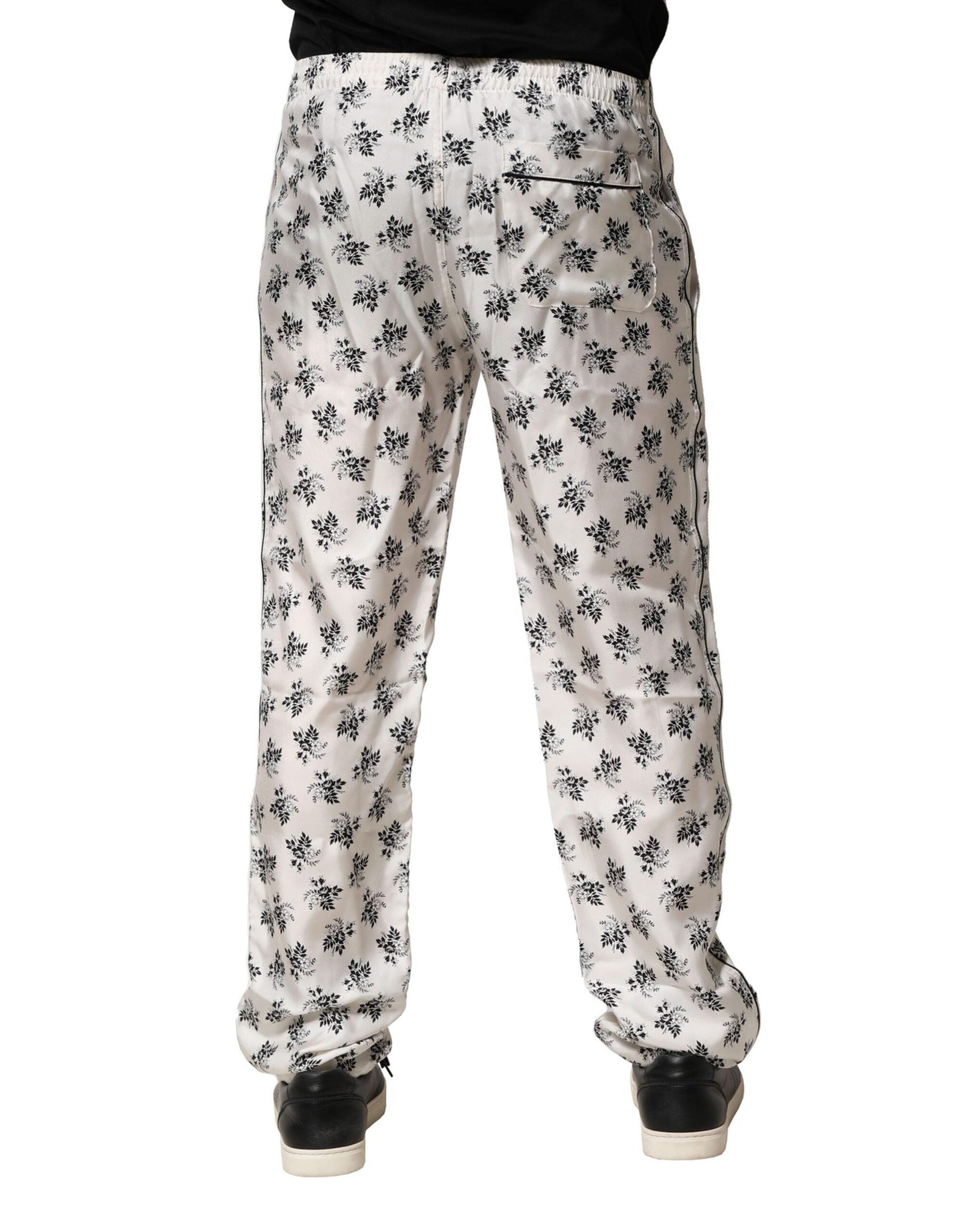 Dolce & Gabbana White Floral Silk Casual Lounge Men's Pants
