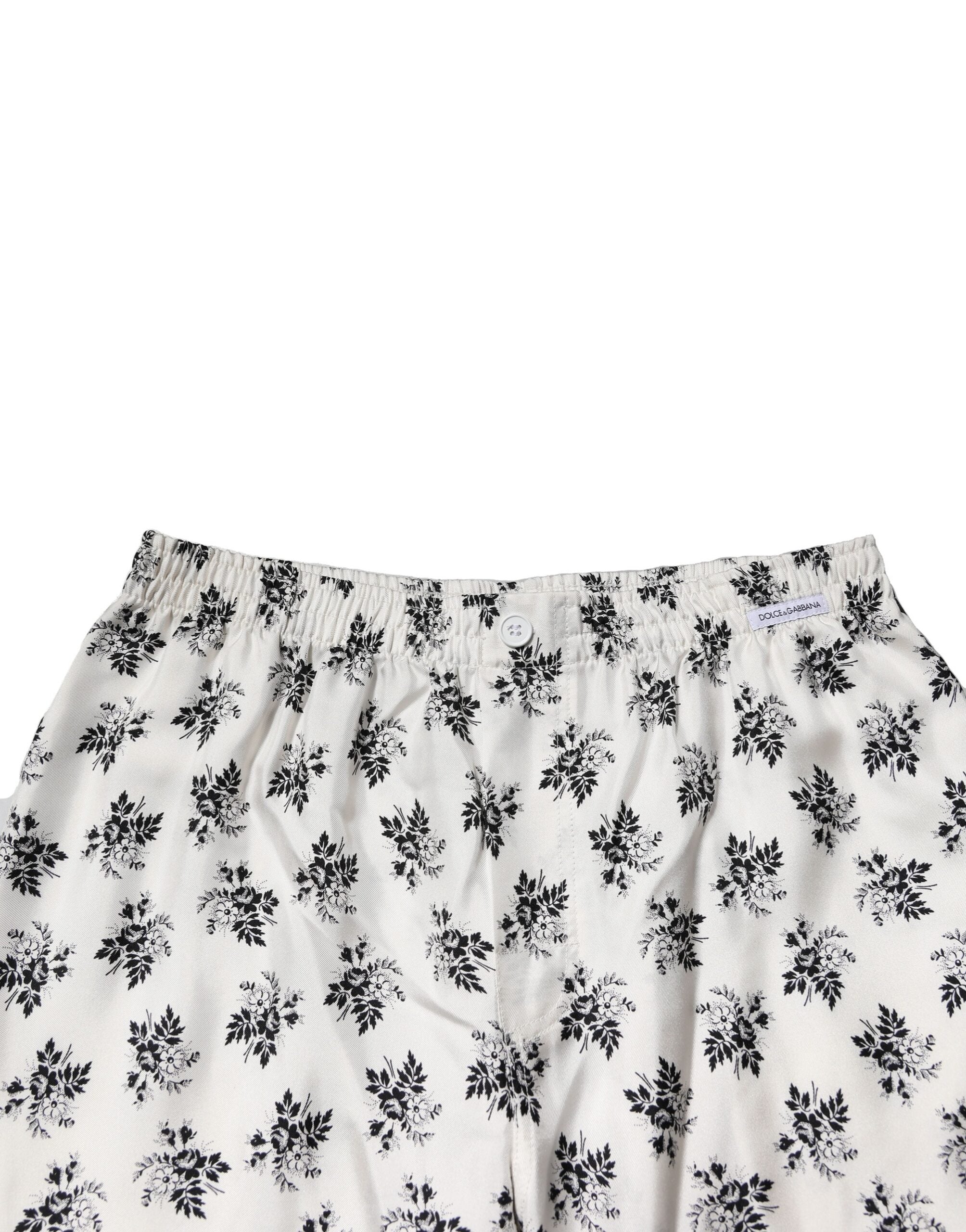Dolce & Gabbana White Floral Silk Casual Lounge Men's Pants