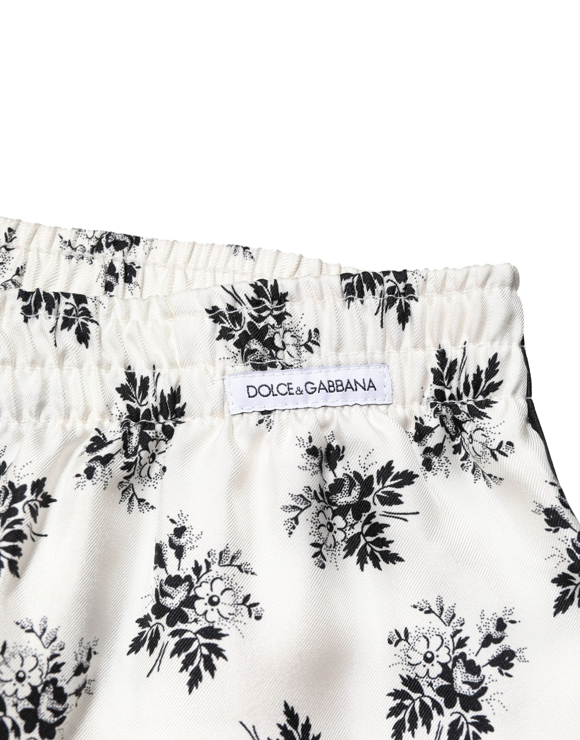 Dolce & Gabbana White Floral Silk Casual Lounge Men's Pants