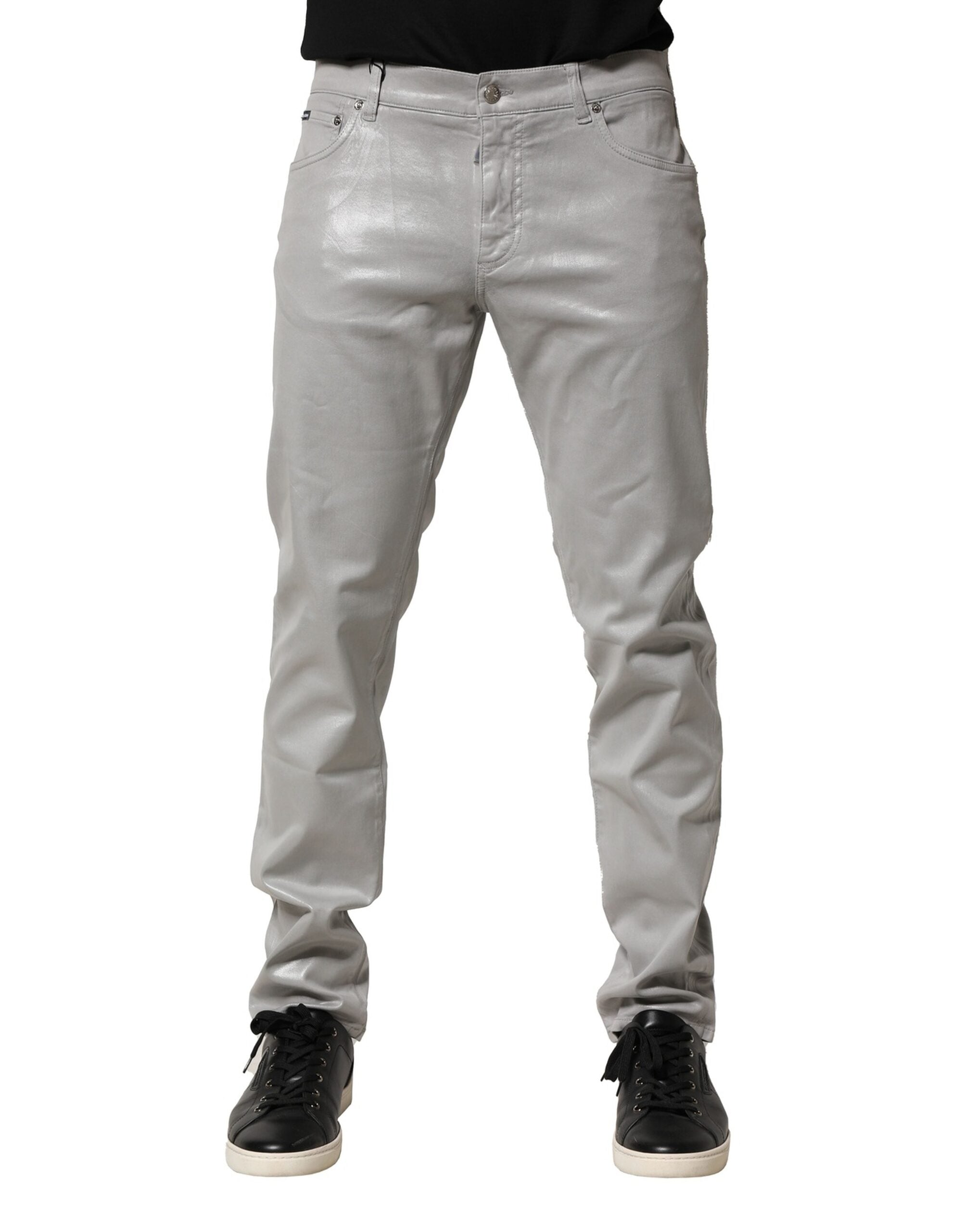 Dolce & Gabbana Silver Cotton Stretch Slim Denim Men's Jeans