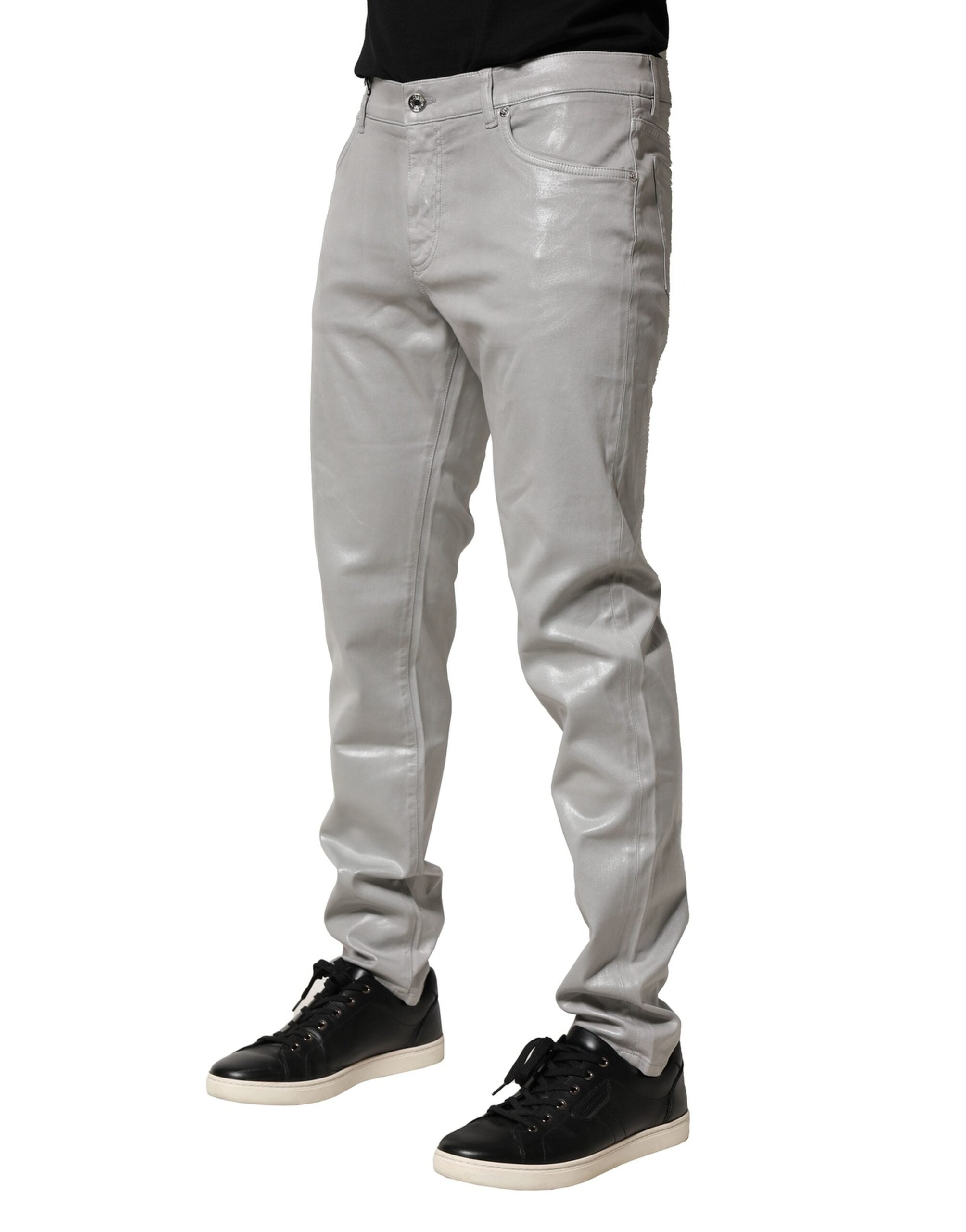 Dolce & Gabbana Silver Cotton Stretch Slim Denim Men's Jeans