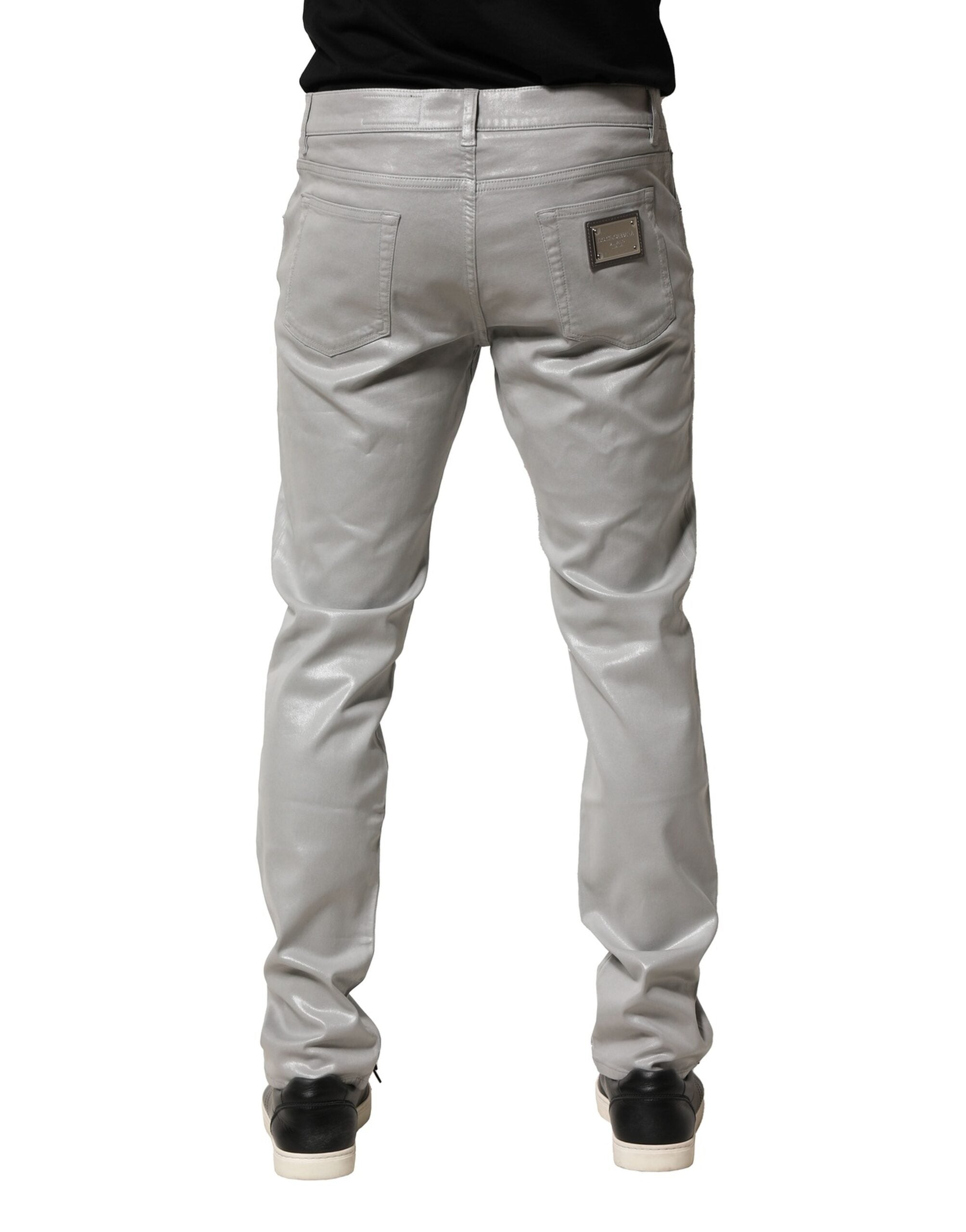 Dolce & Gabbana Silver Cotton Stretch Slim Denim Men's Jeans