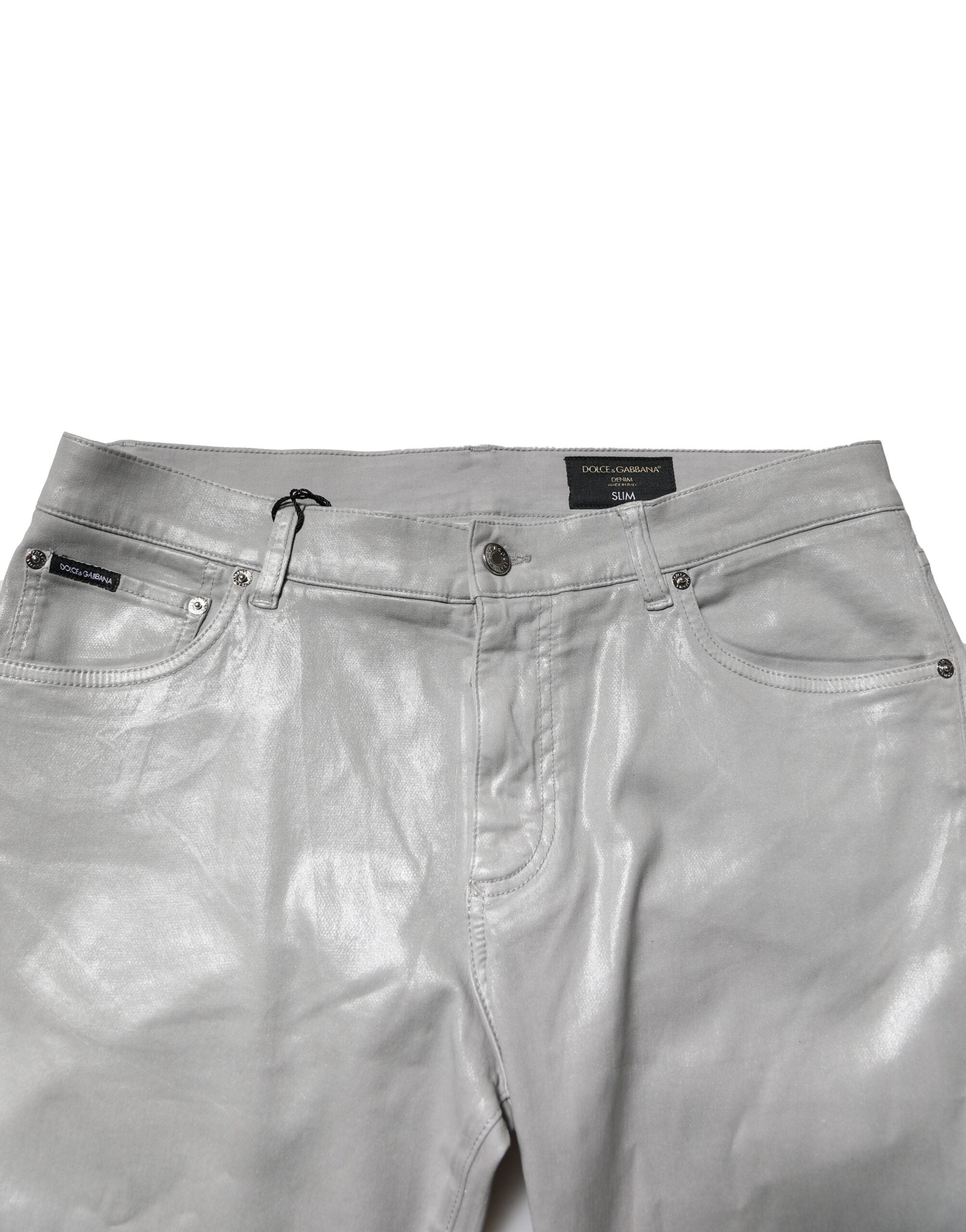 Dolce & Gabbana Silver Cotton Stretch Slim Denim Men's Jeans