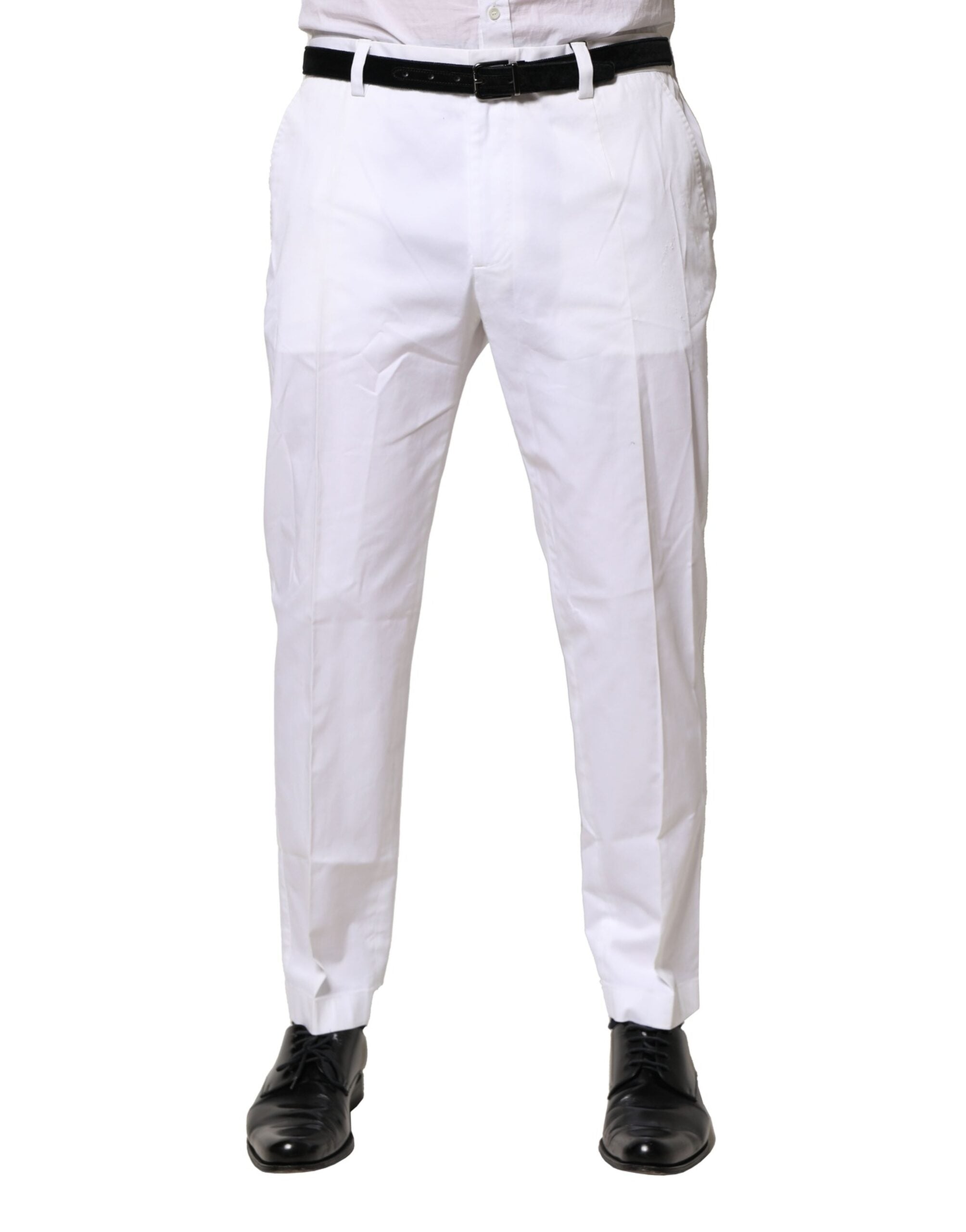 Dolce & Gabbana White Cotton Dress Slim Formal Men's Pants