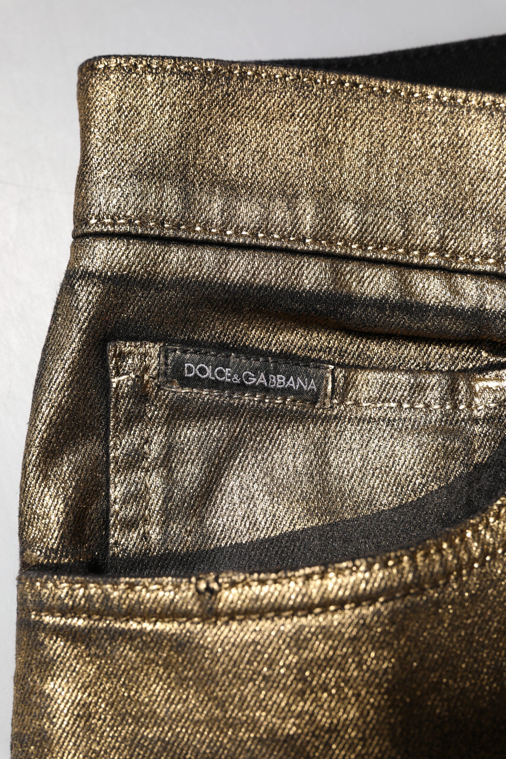 Dolce & Gabbana Gold Tattered Cotton Stretch Slim Denim Men's Jeans