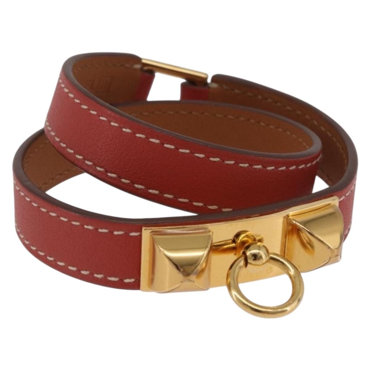 Hermes Rivale Double Tour Leather Red Leather Bracelet Jewelry (Pre-Owned)