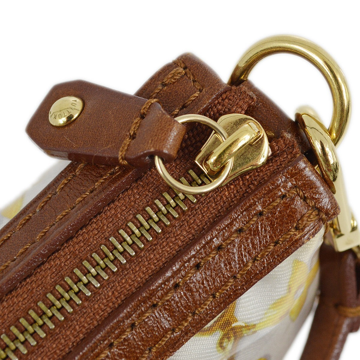 Louis Vuitton Charms Pochette Pvc Over Printed Silk Brown Leather Clutche & Pouche Bag (Pre-Owned)