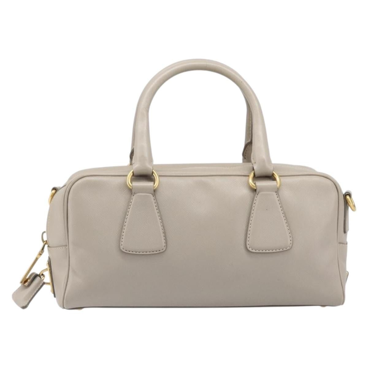 Prada Convertible Bauletto Saffiano Leather Gray Leather Handbag (Pre-Owned)