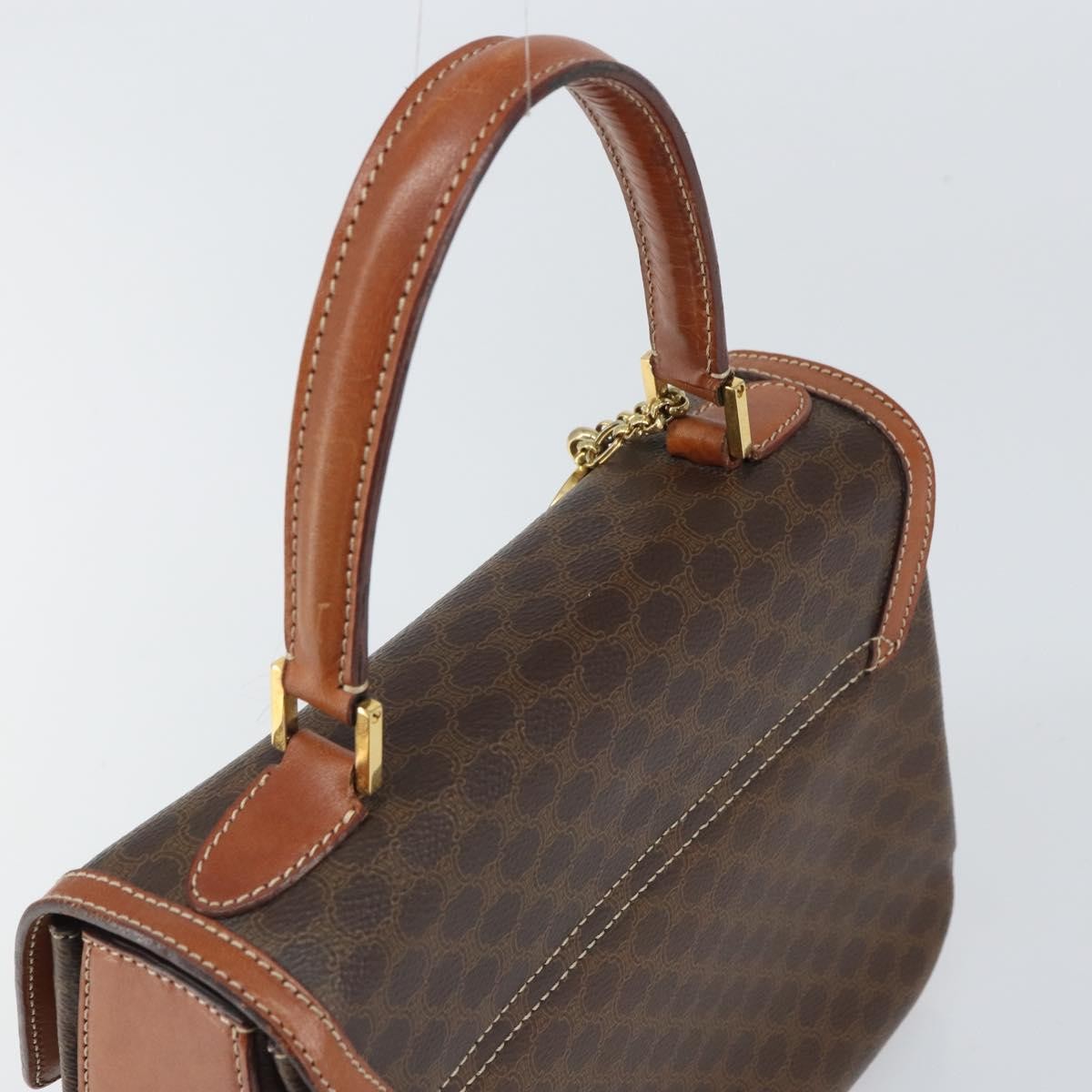 Celine Vintage Convertible Top Handle Macadam Coated Canvas Brown Pvc Handbag (Pre-Owned)