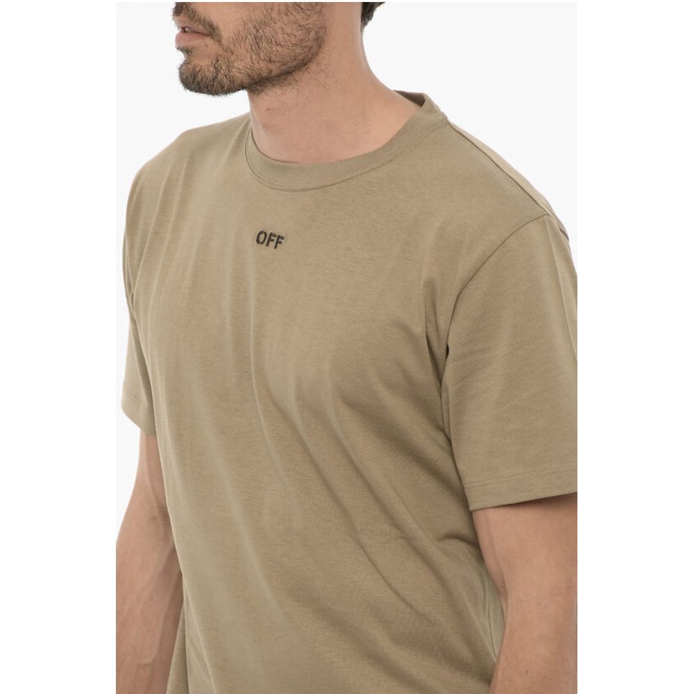 Off-White Slim Fit Crew-neck T-Shirt with Embroidered Men's Logo