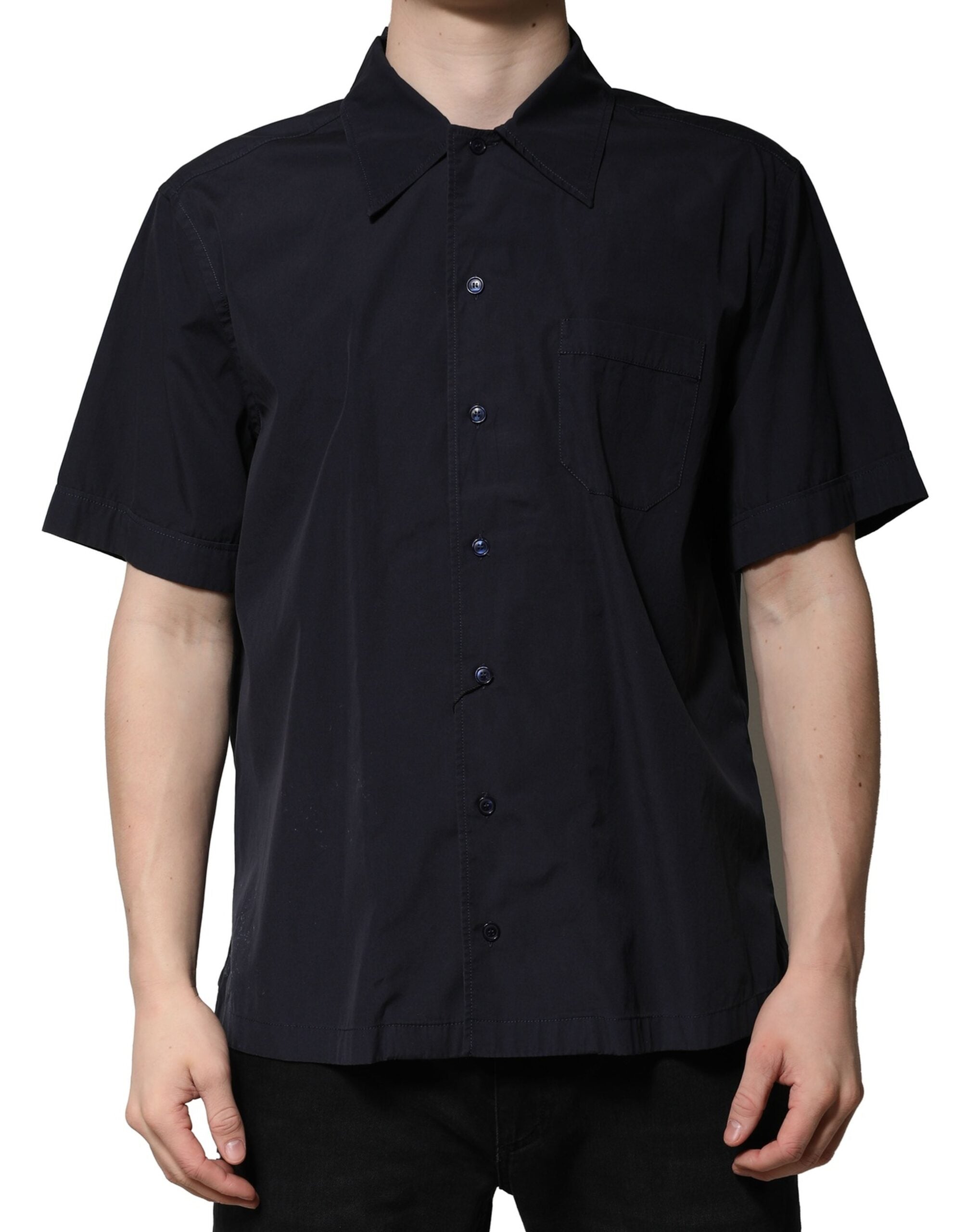 Dolce & Gabbana Dark Blue Cotton Short Sleeves Casual Men's Shirt (Pre-Owned)