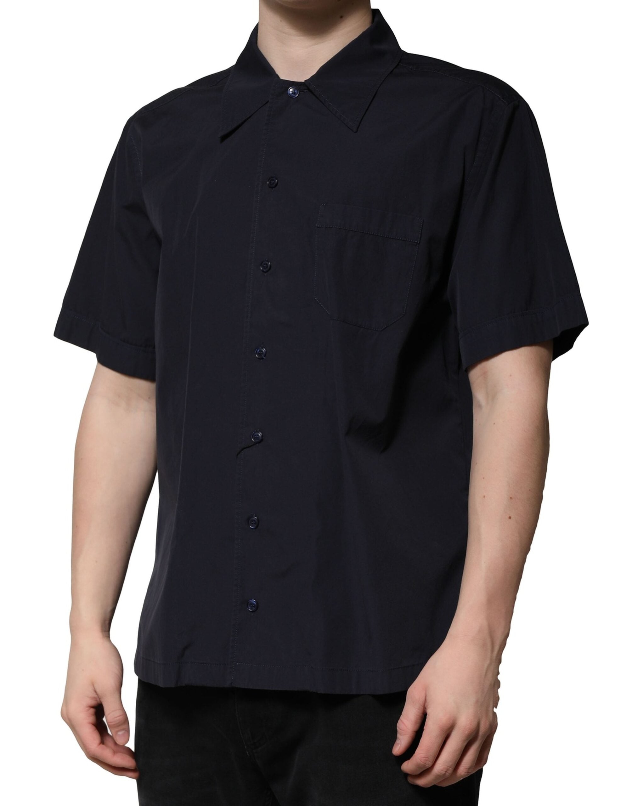 Dolce & Gabbana Dark Blue Cotton Short Sleeves Casual Men's Shirt (Pre-Owned)