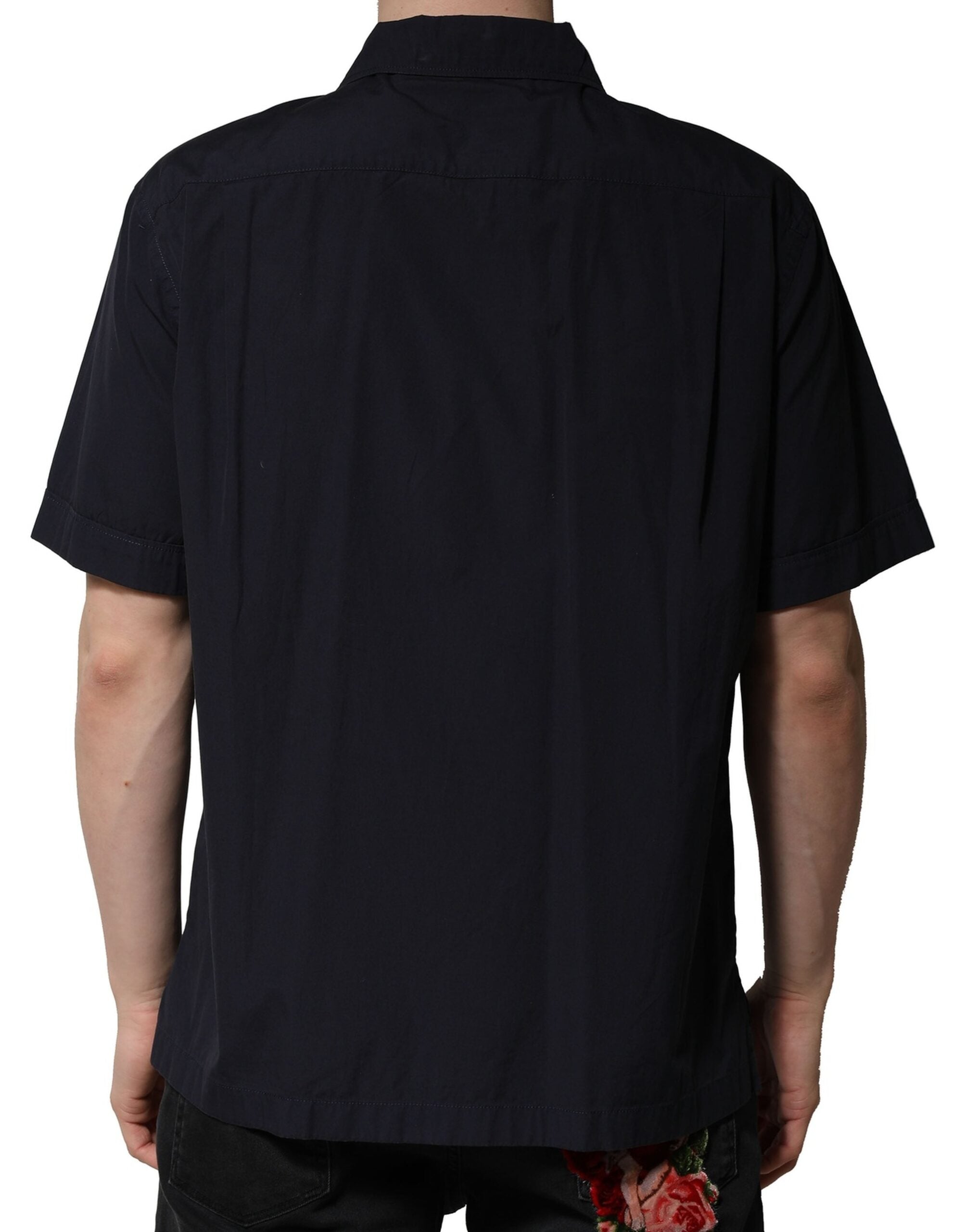 Dolce & Gabbana Dark Blue Cotton Short Sleeves Casual Men's Shirt (Pre-Owned)