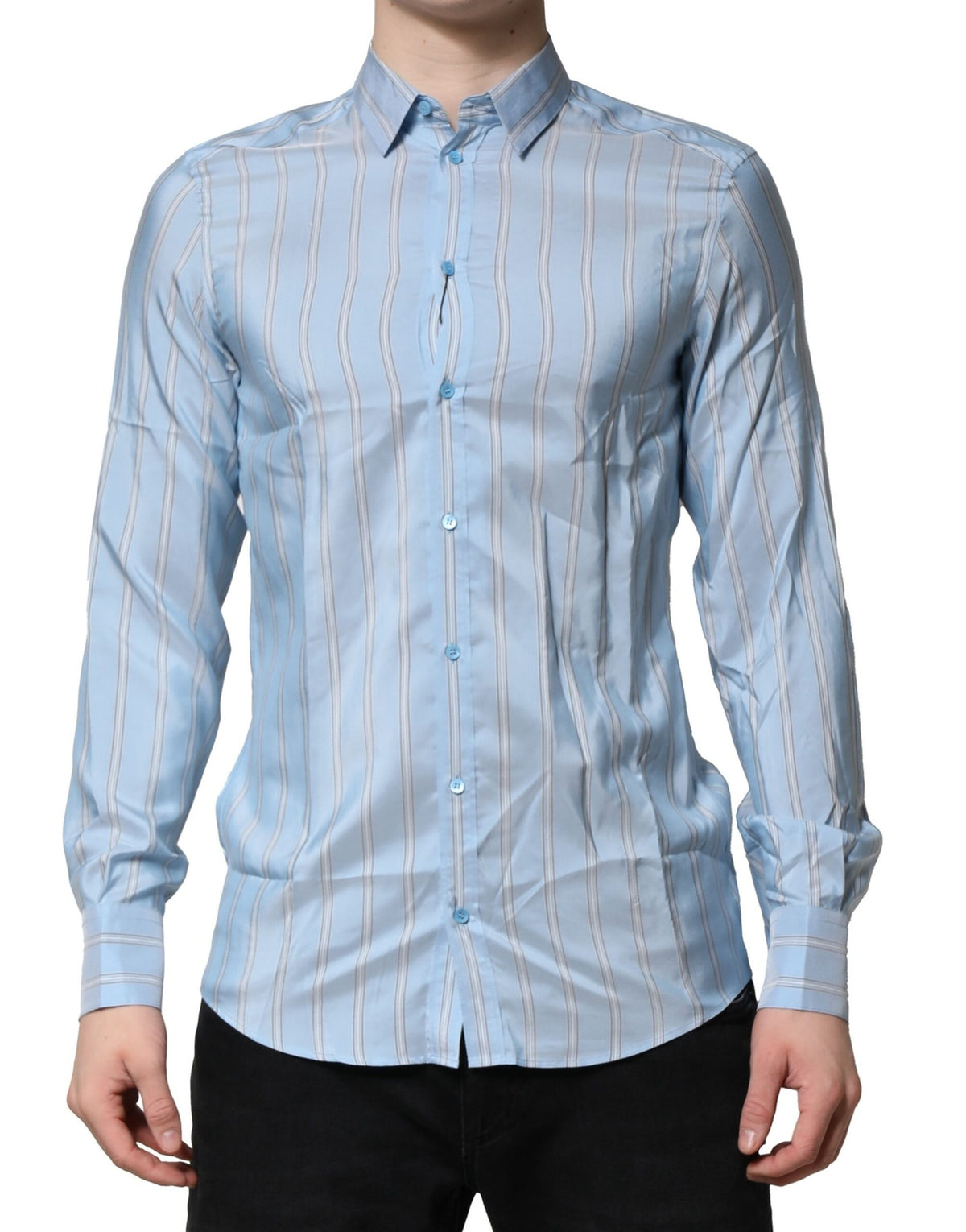 Dolce & Gabbana Light Blue MARTINI Striped Formal Dress Men's Shirt (Pre-Owned)