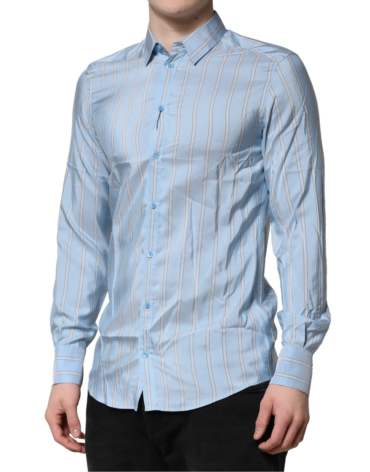 Dolce & Gabbana Light Blue MARTINI Striped Formal Dress Men's Shirt (Pre-Owned)