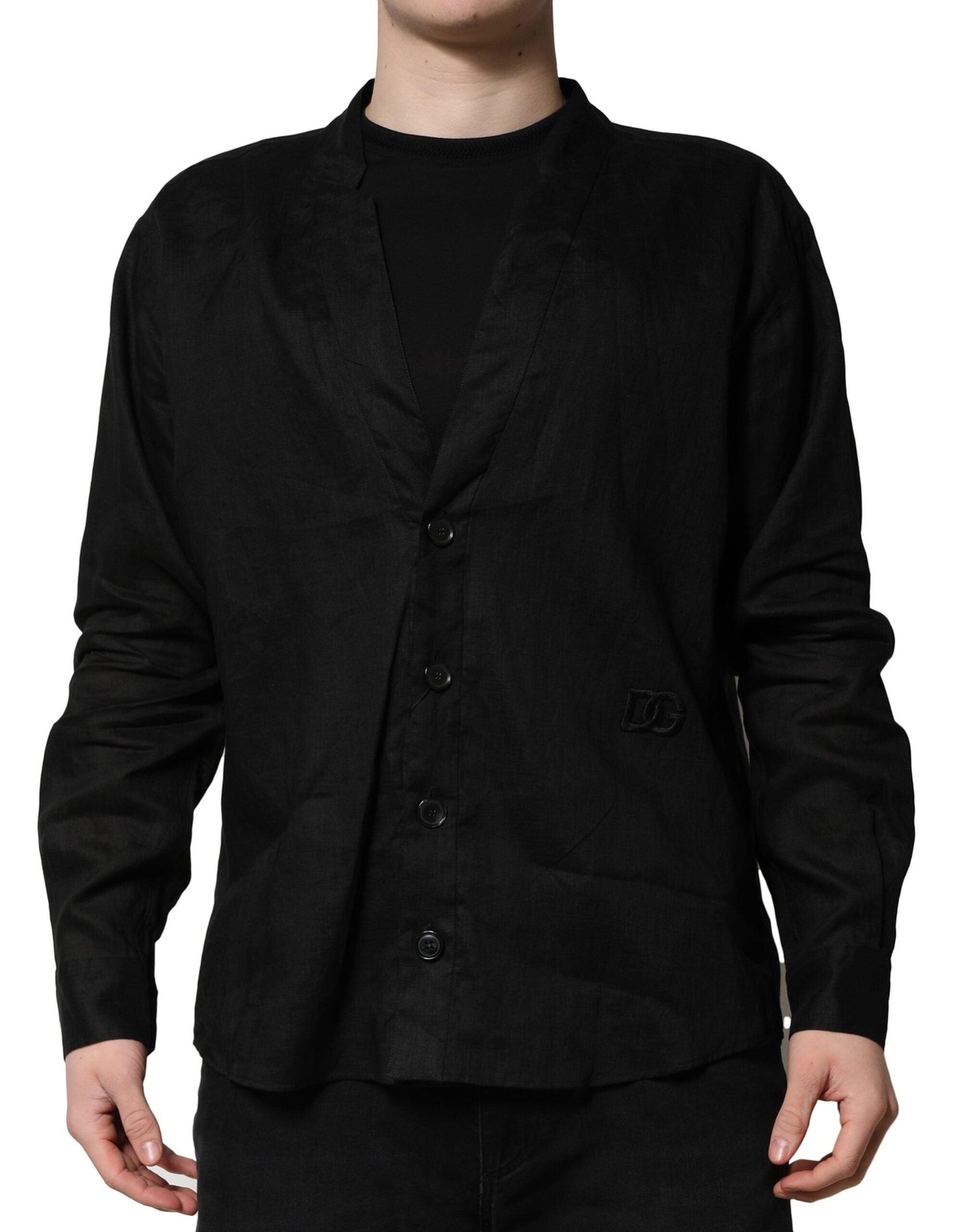 Dolce & Gabbana Black Linen Long Sleeves Men Casual Men's Shirt
