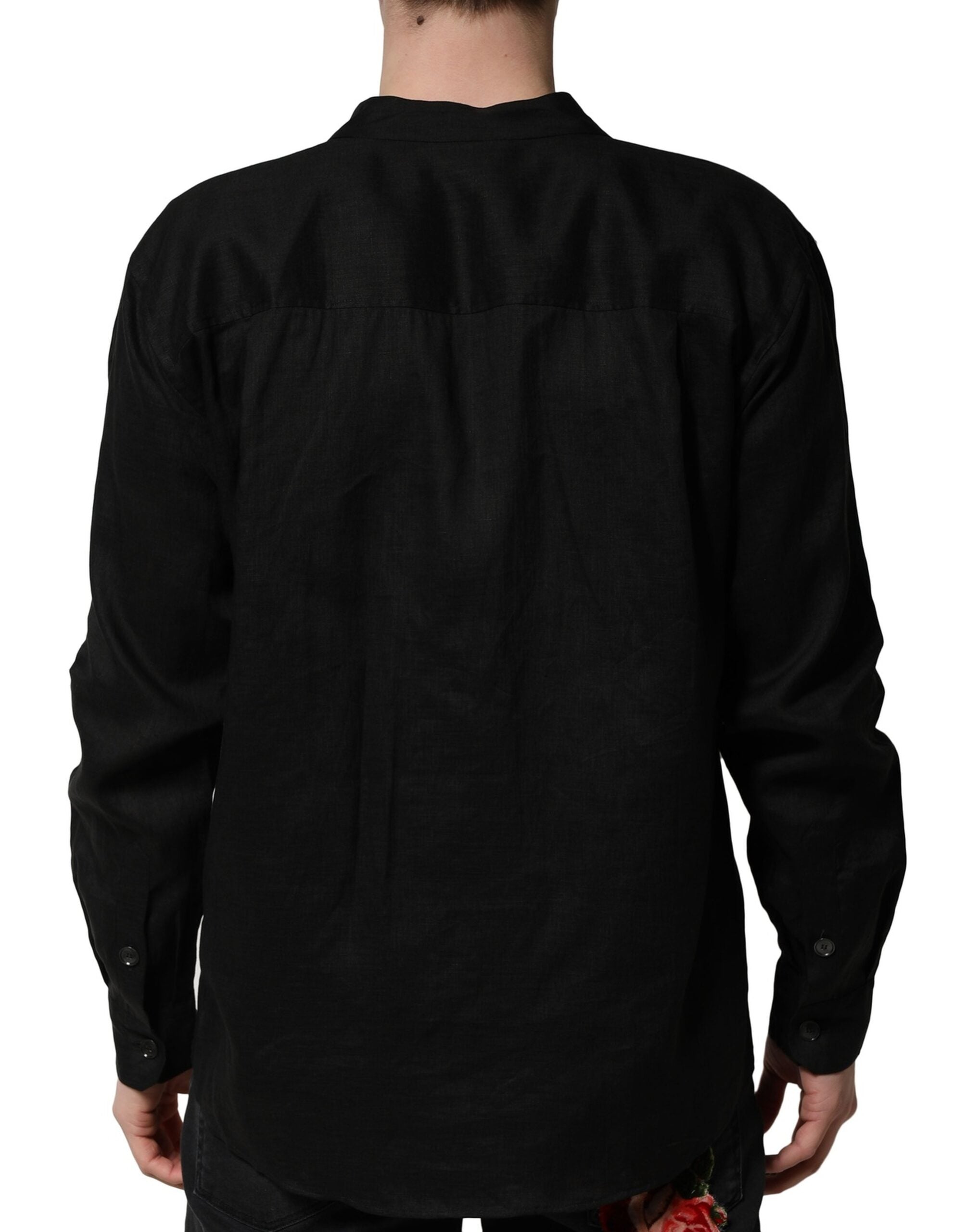 Dolce & Gabbana Black Linen Long Sleeves Men Casual Men's Shirt