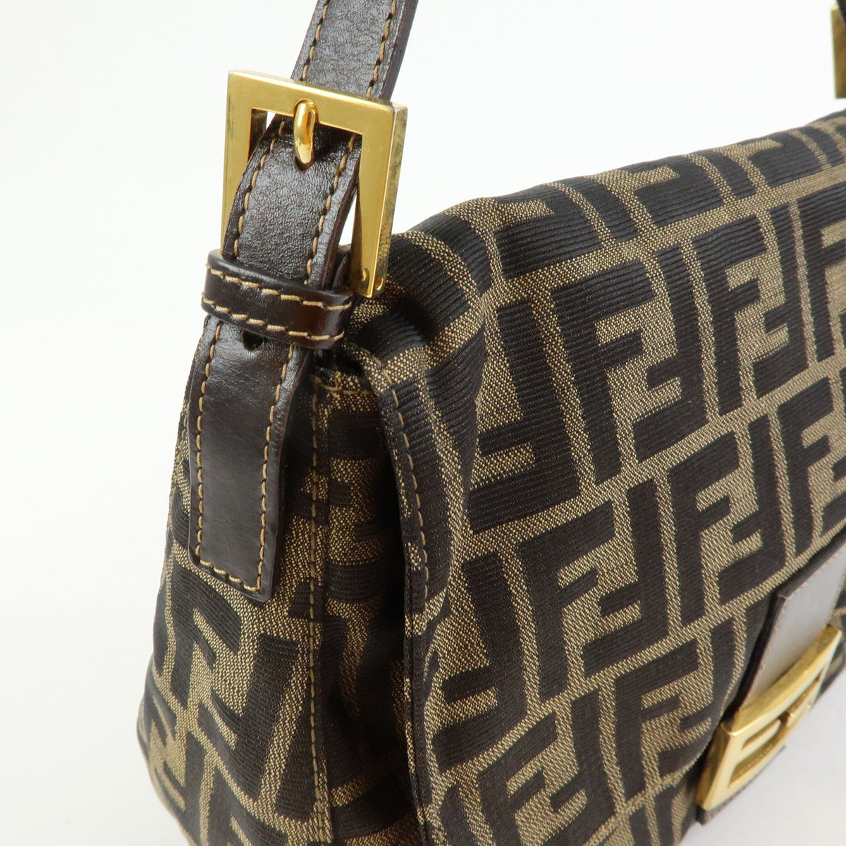 Fendi Round Flap Baguette Zucca Canvas Brown Canvas Shoulder Bag Bag (Pre-Owned)