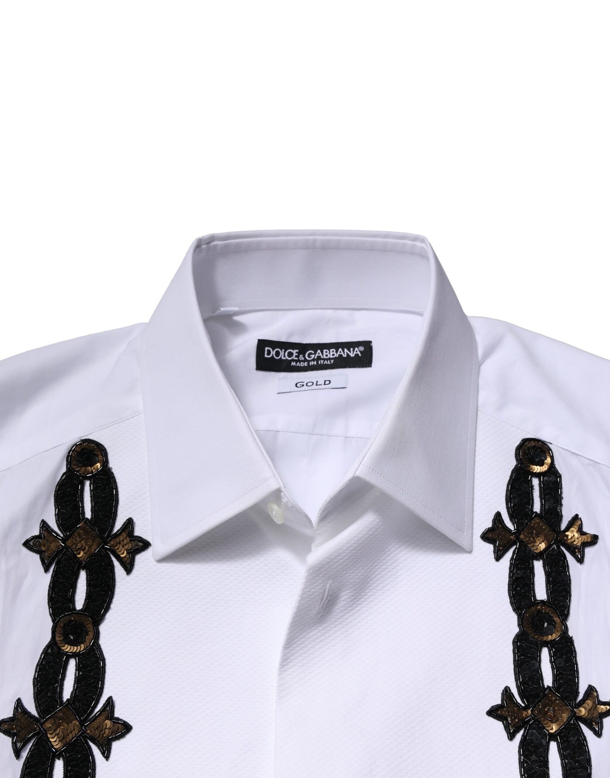Dolce & Gabbana White GOLD Embellished Formal Men Dress Men's Shirt (Pre-Owned)