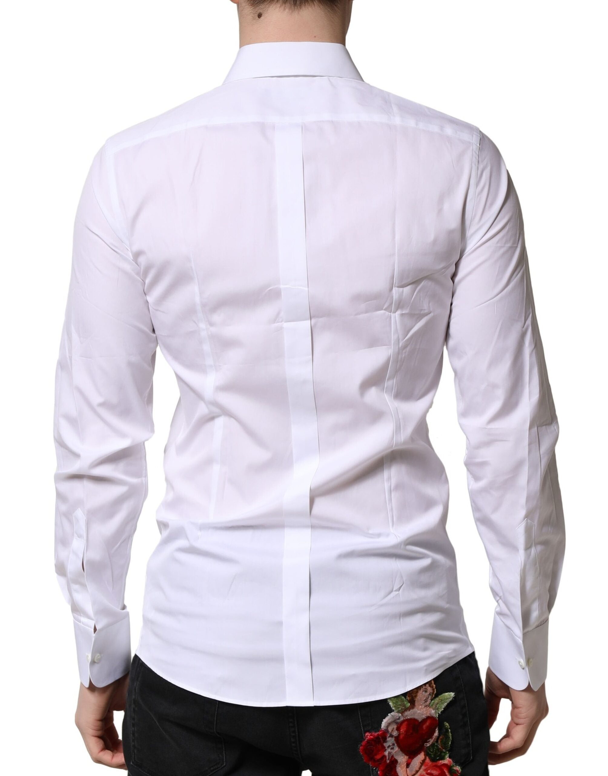 Dolce & Gabbana White GOLD Crown Cotton Dress Formal Men's Shirt