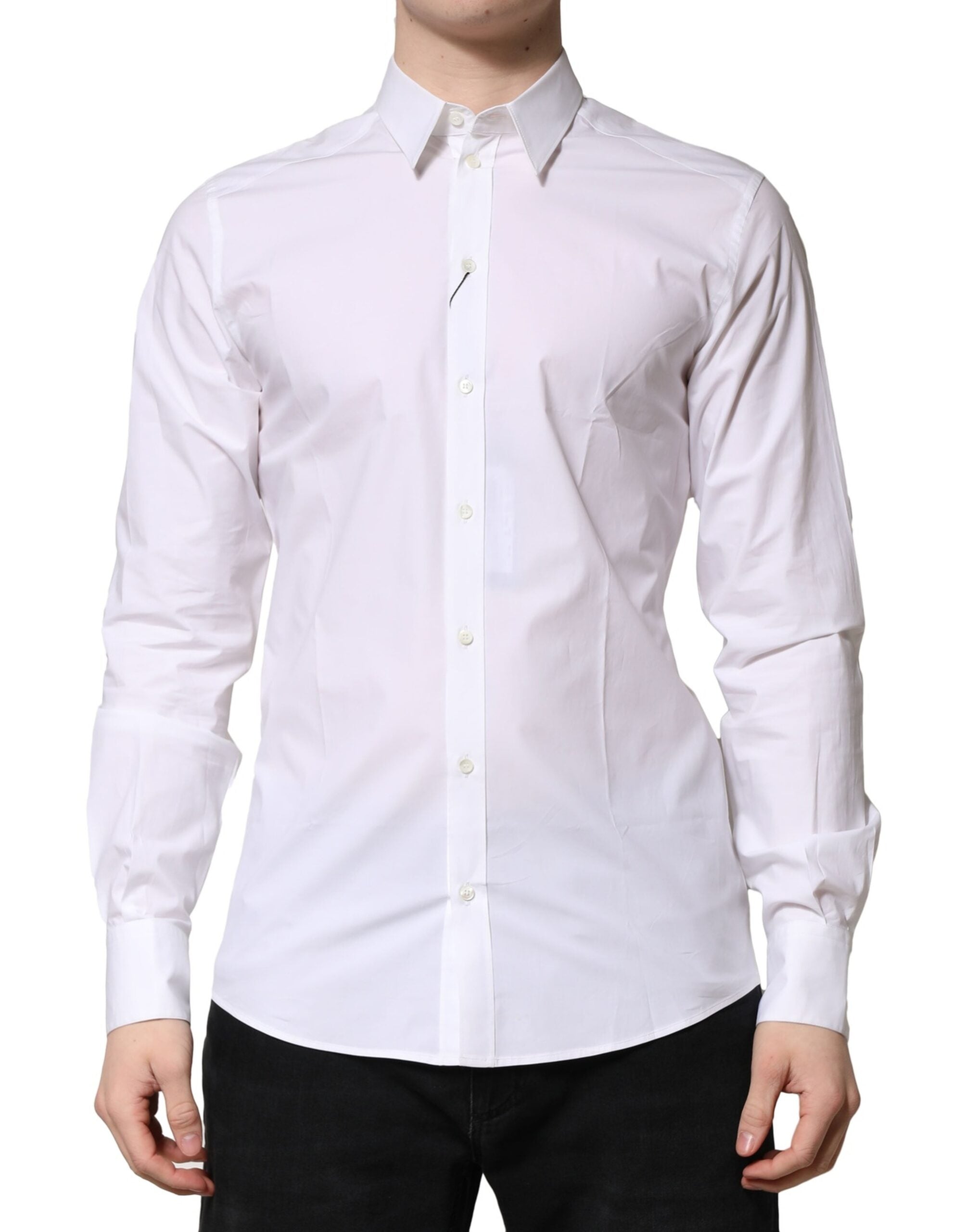 Dolce & Gabbana White Cotton Long Sleeves Dress Formal Men's Shirt (Pre-Owned)