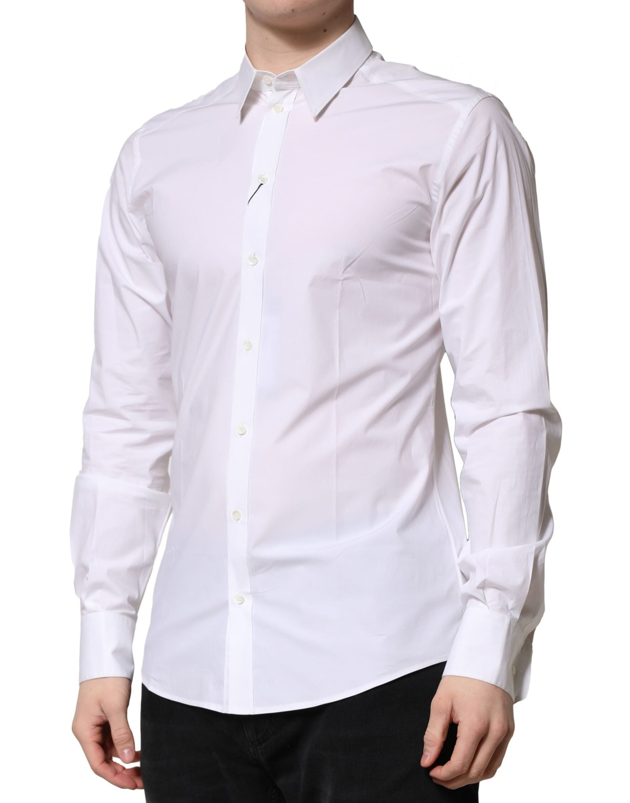 Dolce & Gabbana White Cotton Long Sleeves Dress Formal Men's Shirt (Pre-Owned)