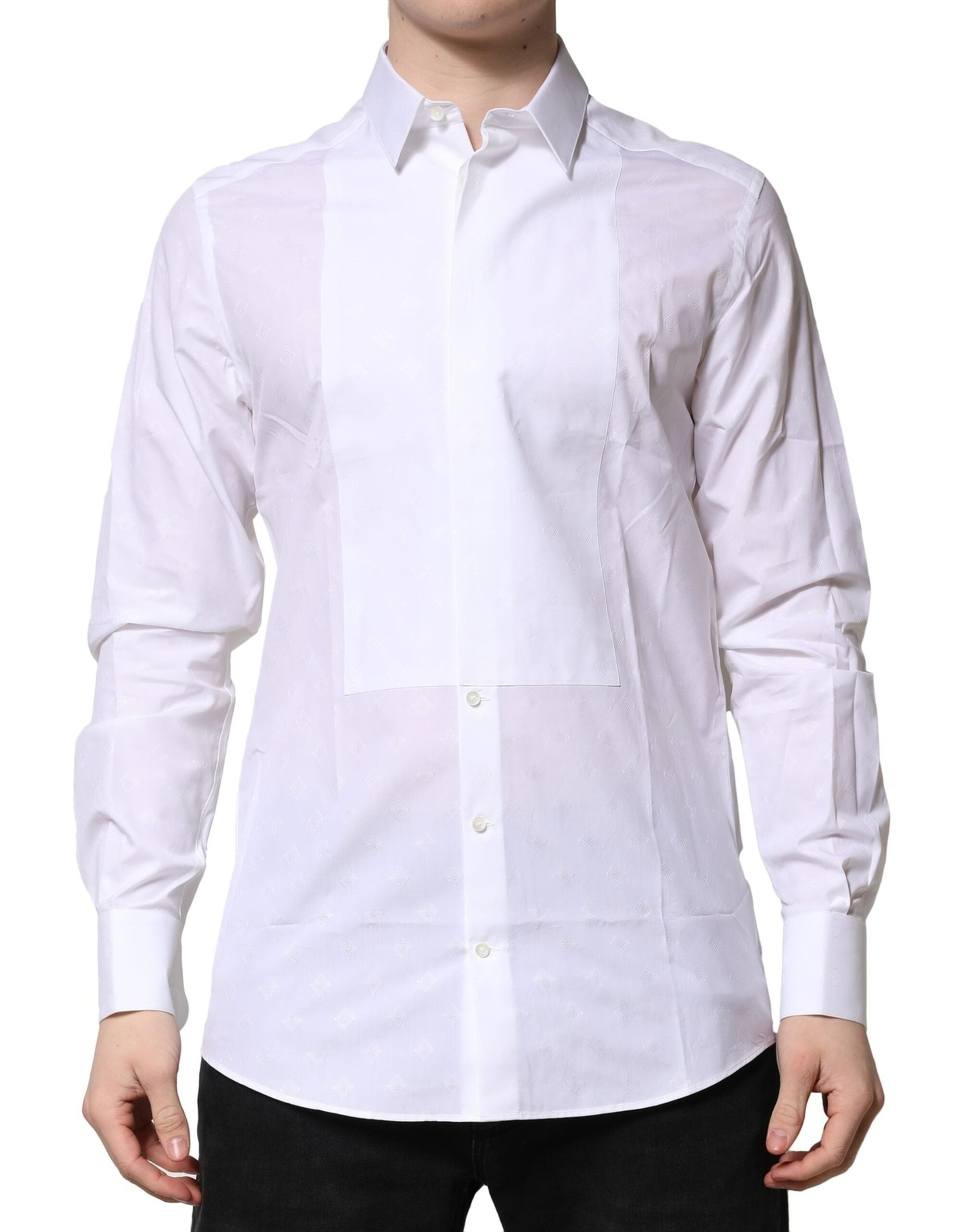 Dolce & Gabbana White Bib Cotton Poplin GOLD Formal Men's Shirt (Pre-Owned)