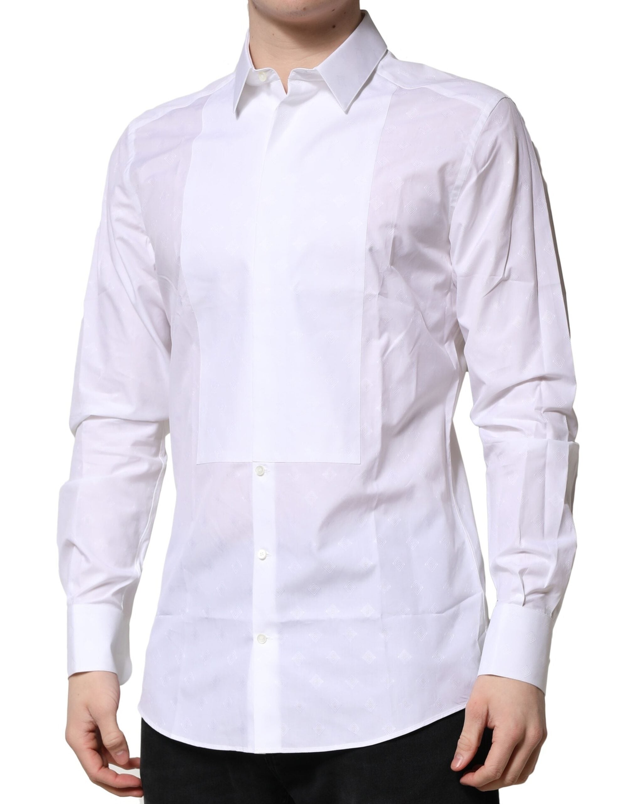 Dolce & Gabbana White Bib Cotton Poplin GOLD Formal Men's Shirt (Pre-Owned)