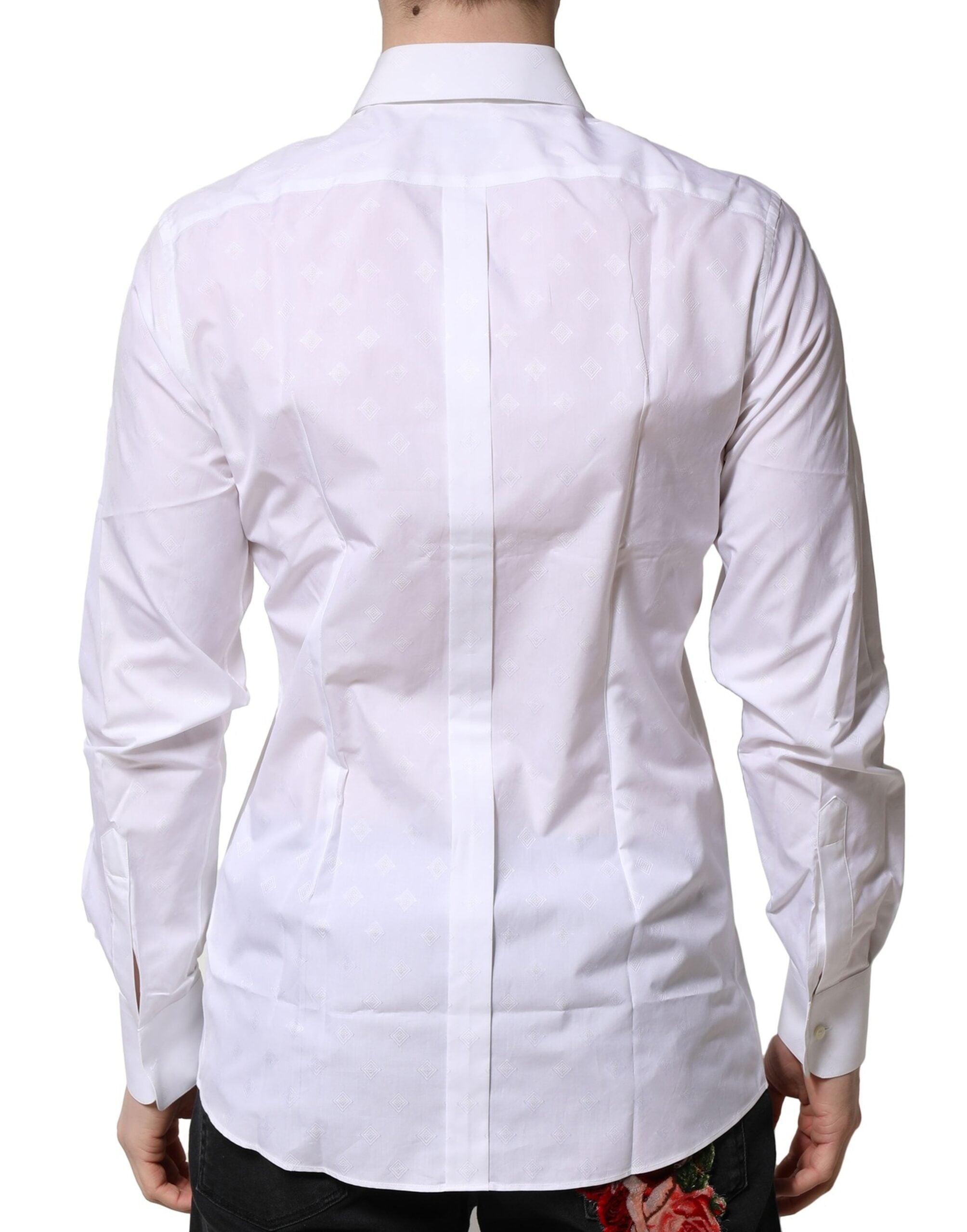 Dolce & Gabbana White Bib Cotton Poplin GOLD Formal Men's Shirt (Pre-Owned)