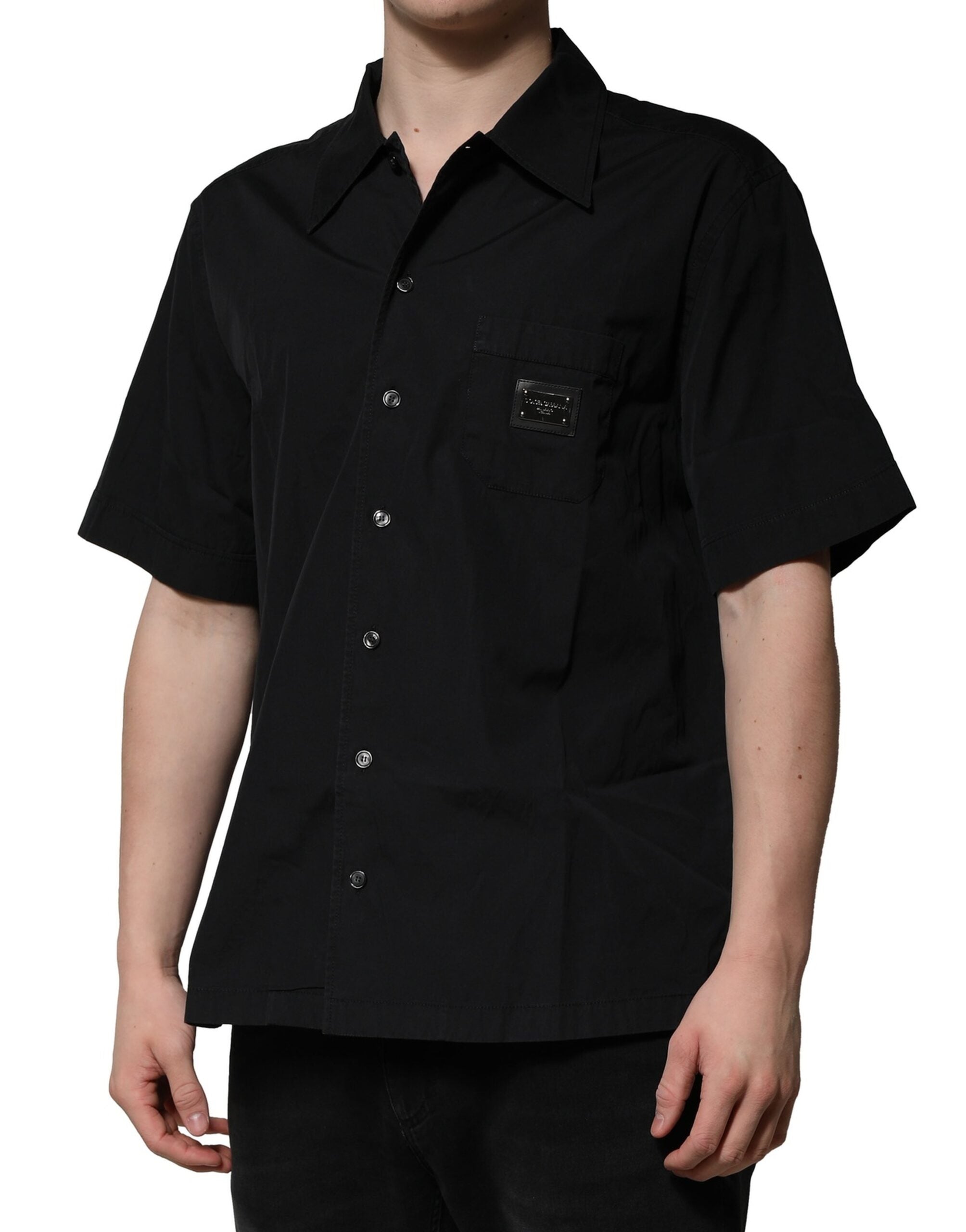 Dolce & Gabbana Black Cotton Short Sleeve Buttoned Casual Men's Shirt (Pre-Owned)