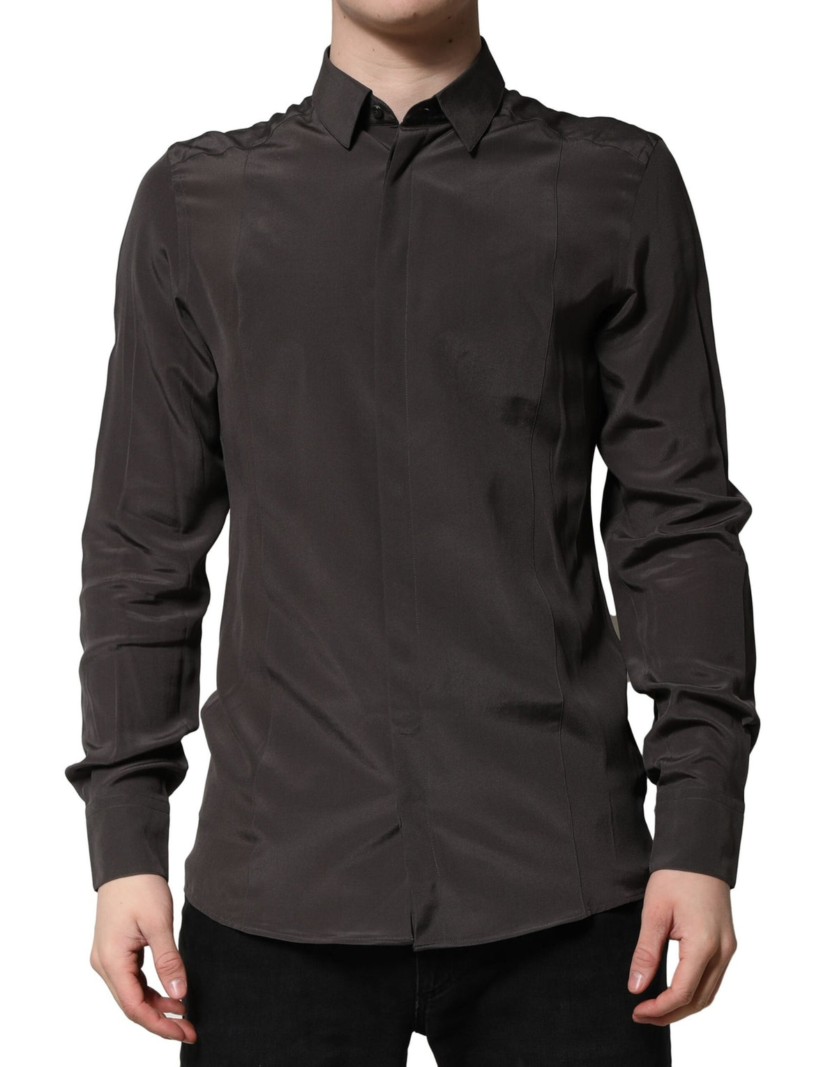 Dolce & Gabbana Dark Brown Silk GOLD Men Dress Formal Men's Shirt