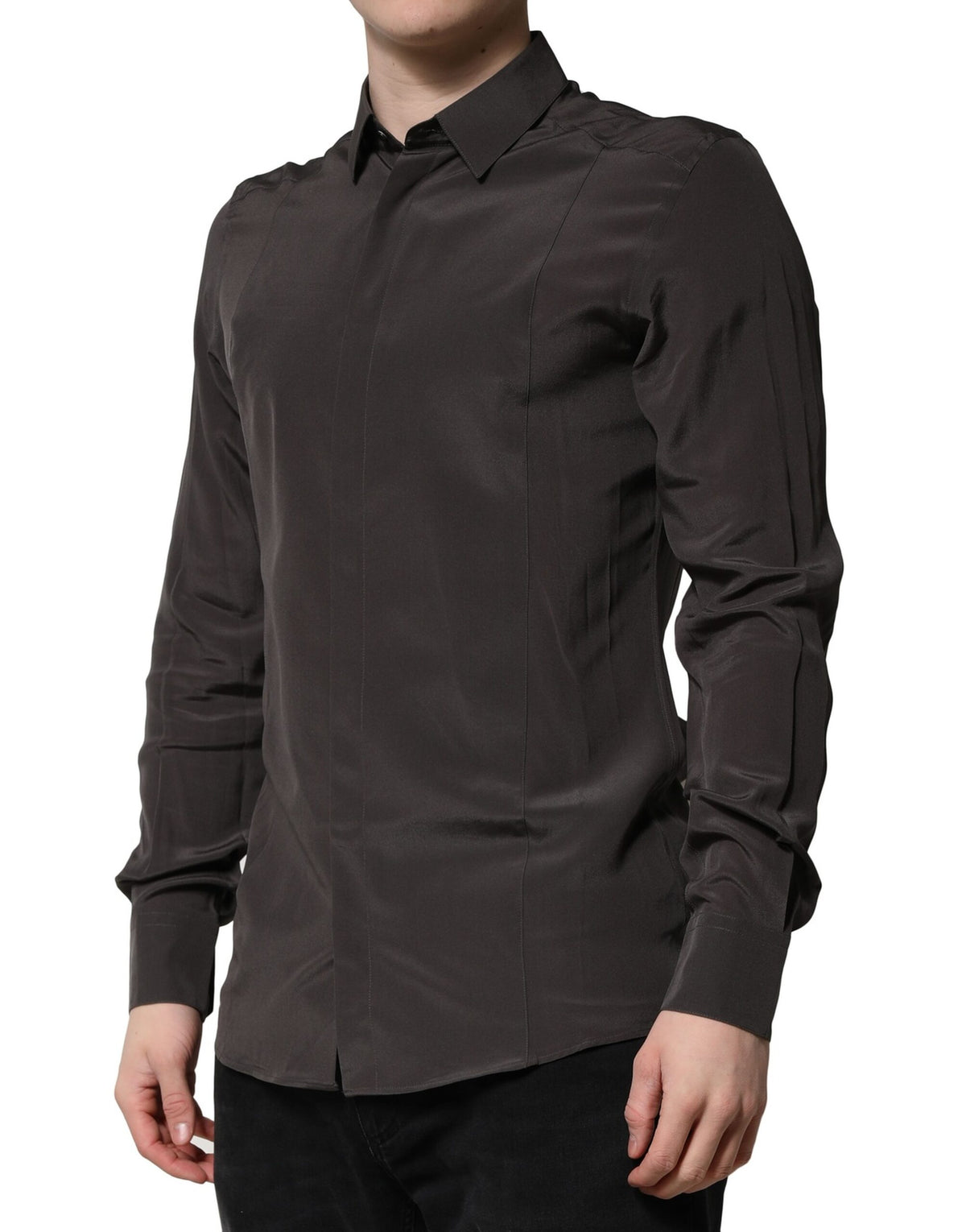 Dolce & Gabbana Dark Brown Silk GOLD Men Dress Formal Men's Shirt