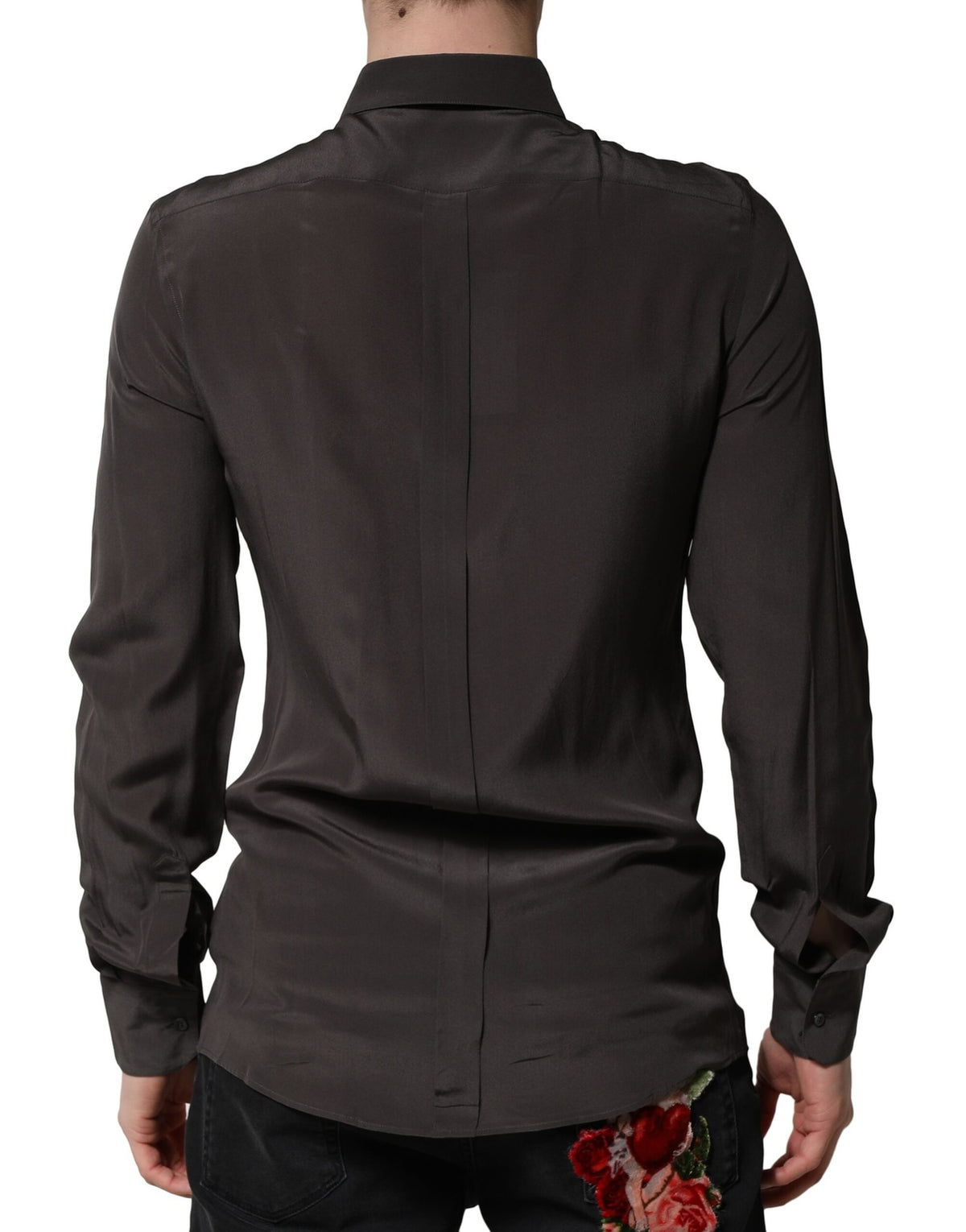 Dolce & Gabbana Dark Brown Silk GOLD Men Dress Formal Men's Shirt